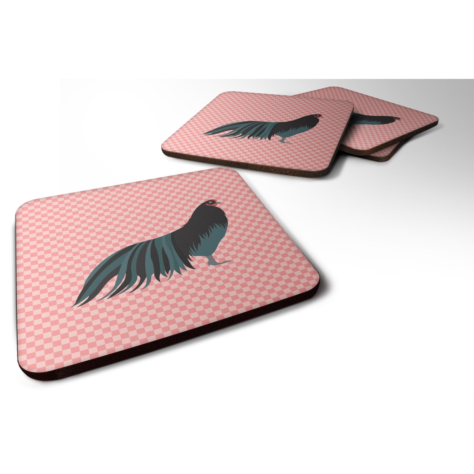 Caroline'S Treasures Sumatra Chicken Pink Check Decorative Coasters, 3.5, Multicolor
