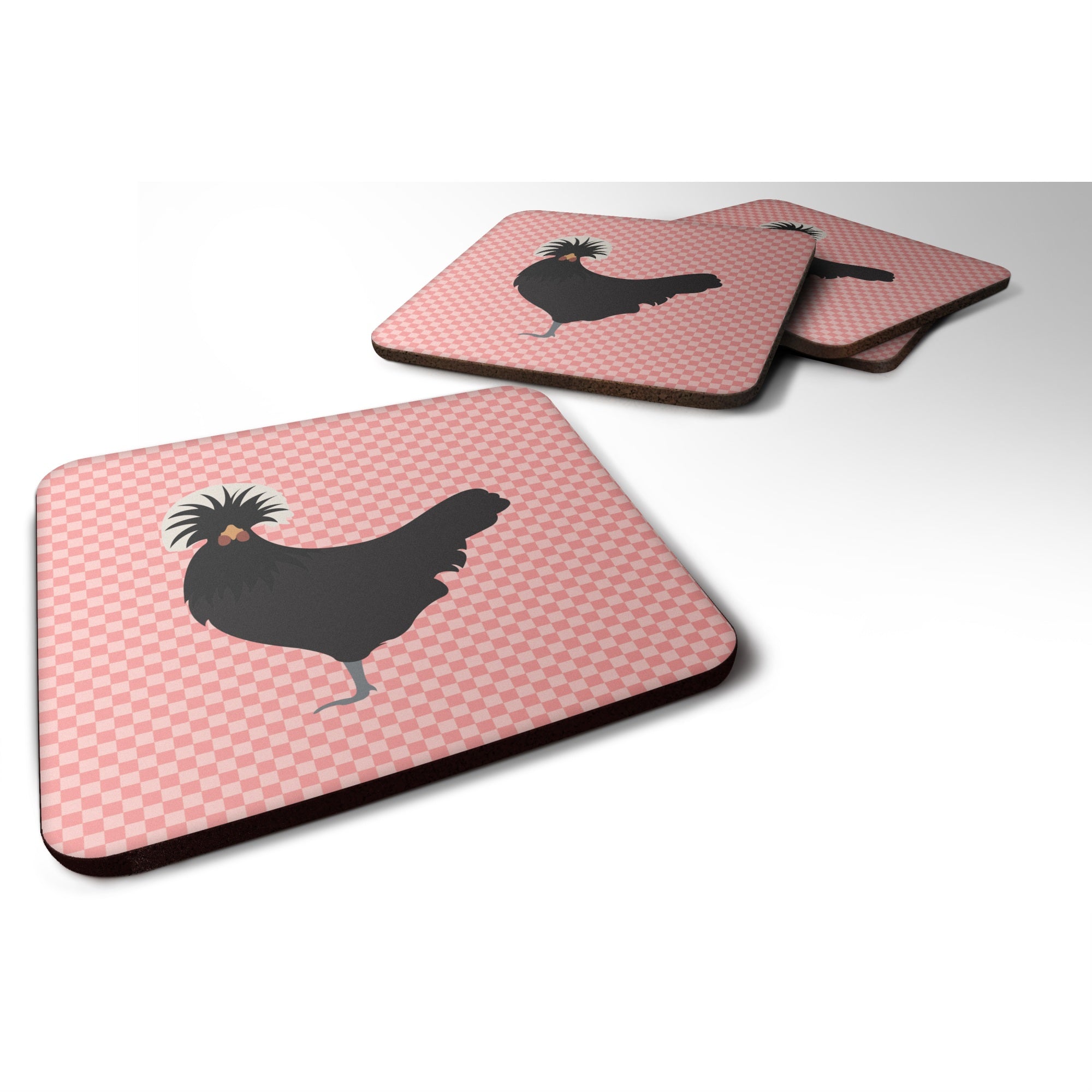 Caroline'S Treasures Polish Poland Chicken Pink Check Decorative Coasters, 3.5, Multicolor