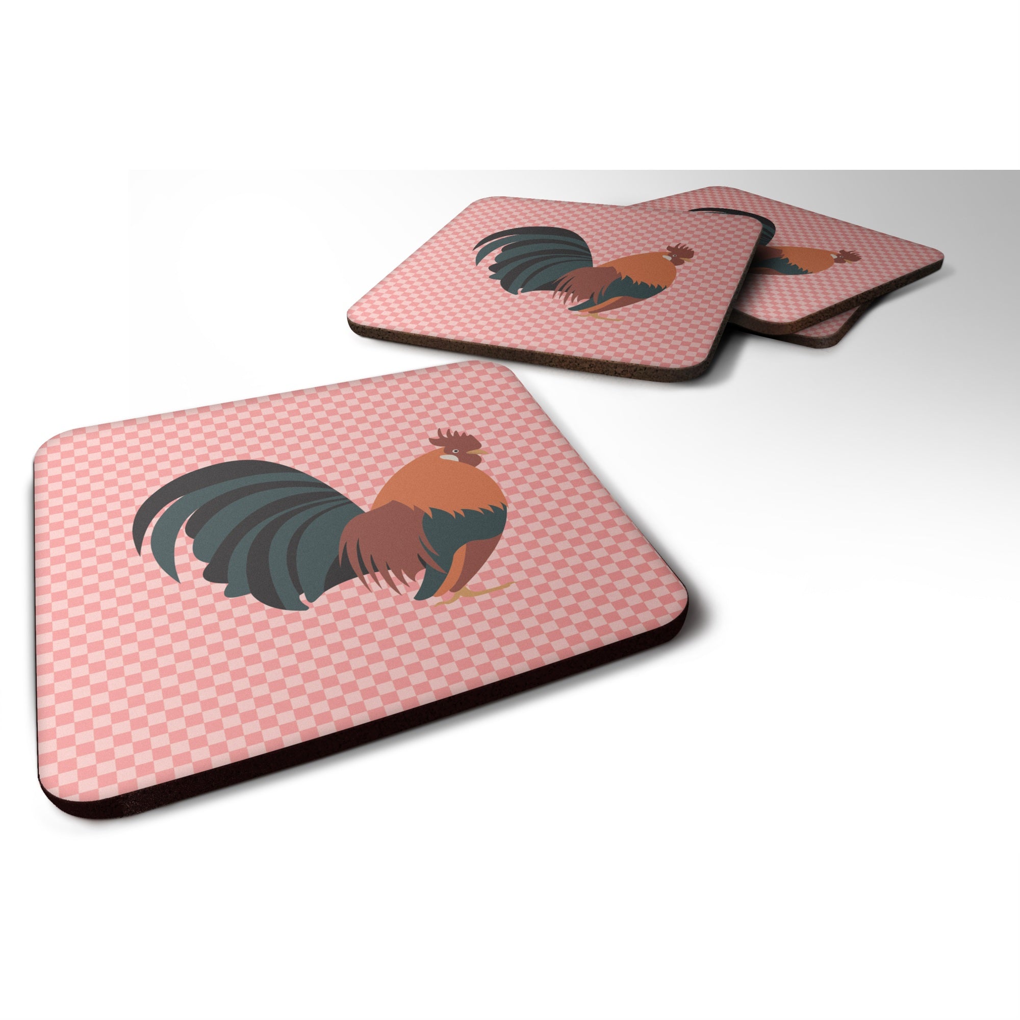 Caroline'S Treasures Dutch Bantam Chicken Pink Check Decorative Coasters, 3.5, Multicolor