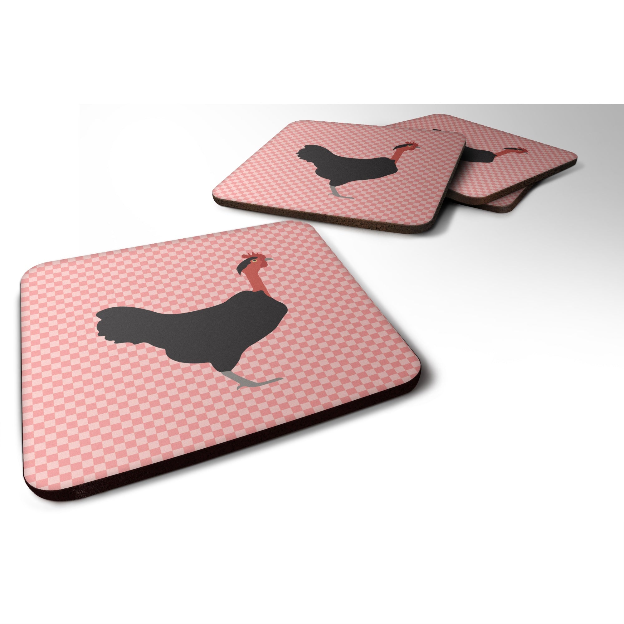 Caroline'S Treasures Naked Neck Chicken Pink Check Decorative Coasters, 3.5, Multicolor