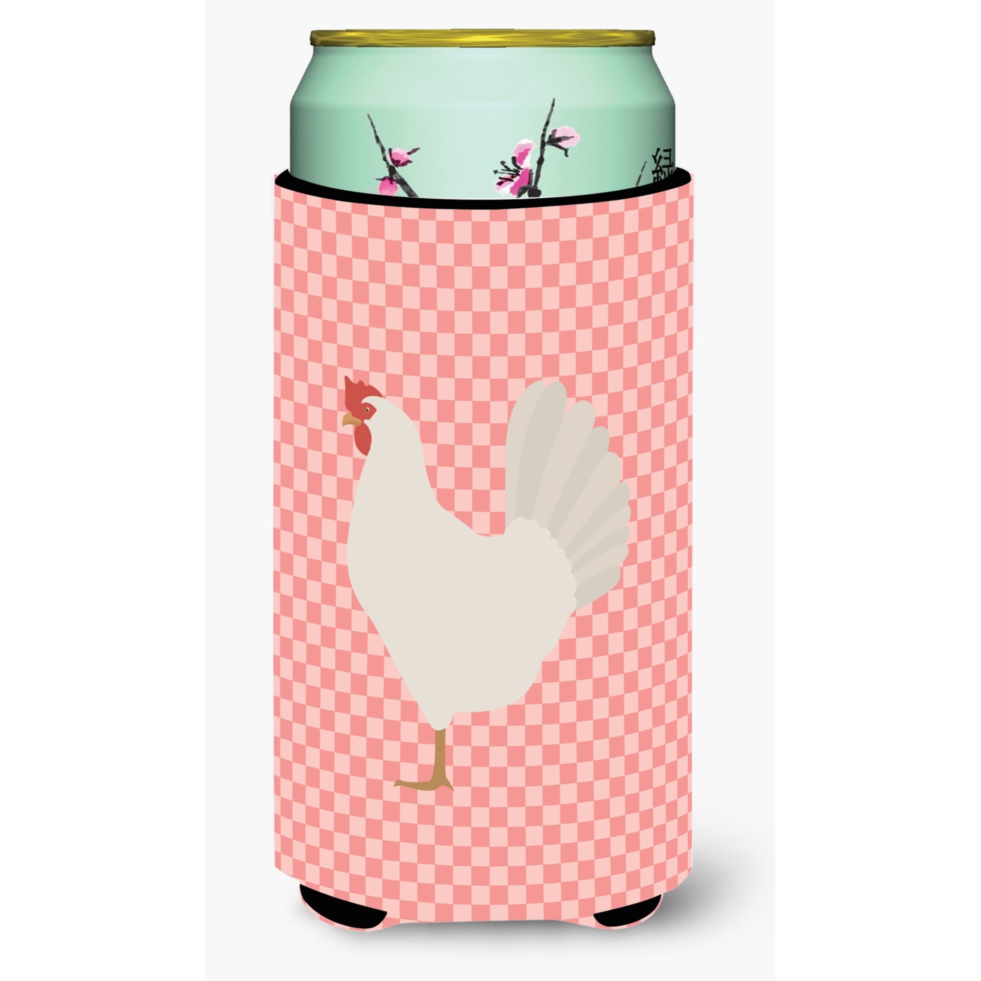 Caroline'S Treasures Leghorn Chicken Pink Check Decorative Can Hugger, Tall Boy, Multicolor