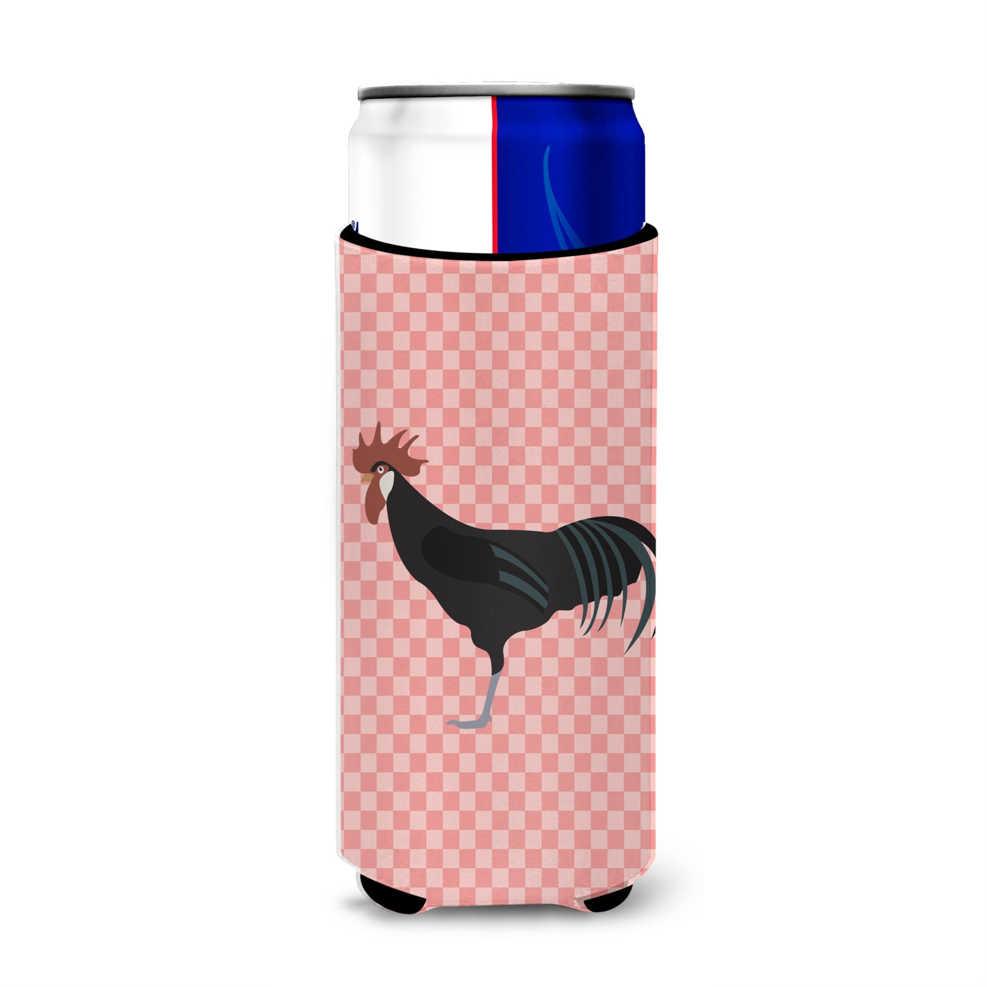 Caroline'S Treasures Minorca Ctalalan Chicken Pink Check Decorative Can Hugger, Slim, Multicolor