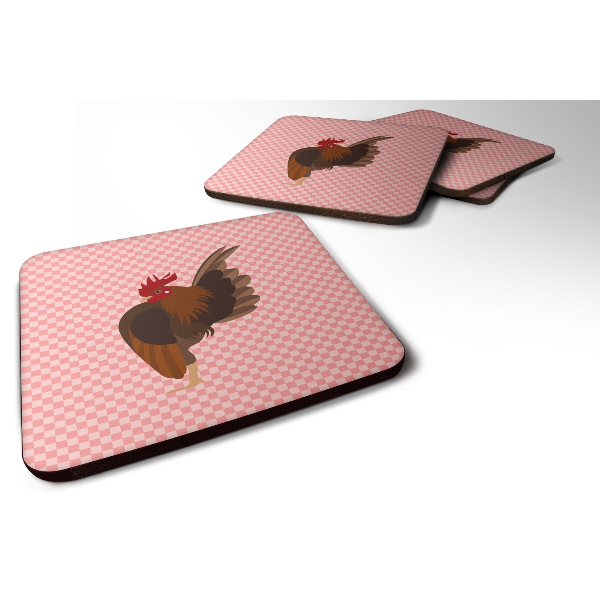 Caroline'S Treasures Malaysian Serama Chicken Pink Check Decorative Coasters, 3.5, Multicolor