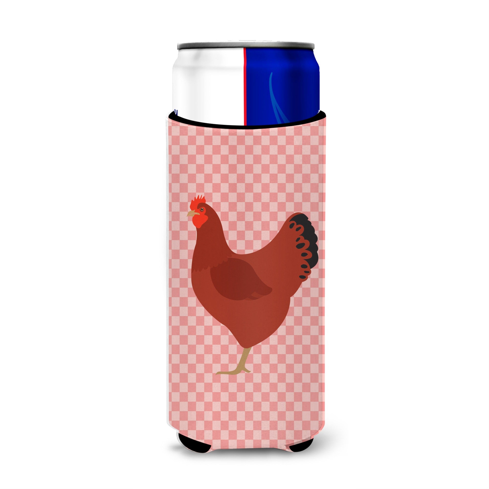 Caroline'S Treasures New Hampshire Red Chicken Pink Check Decorative Can Hugger, Slim, Multicolor