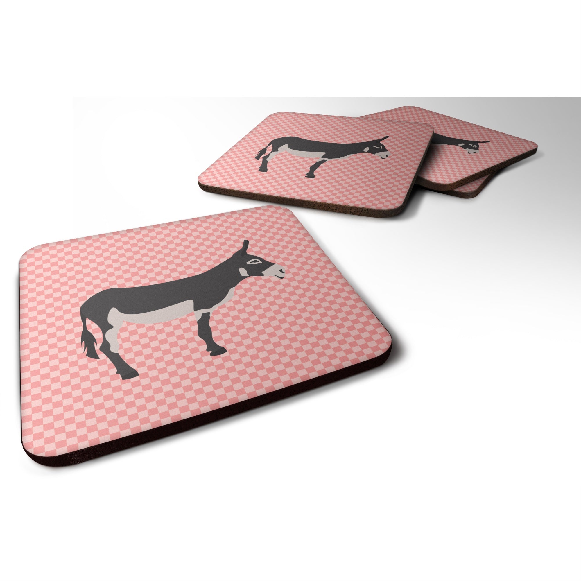 Caroline'S Treasures American Mammoth Jack Donkey Pink Check Decorative Coasters, 3.5, Multicolor