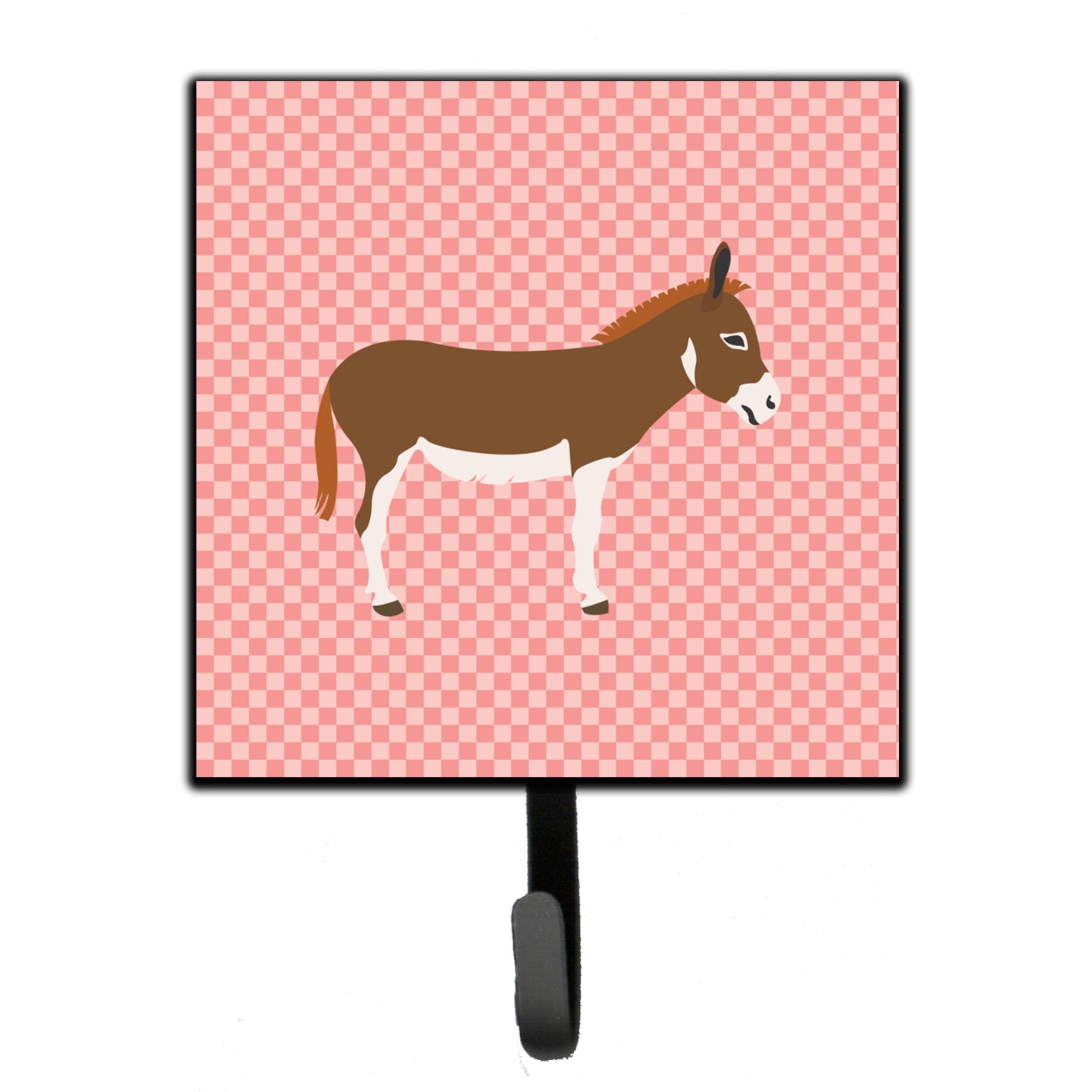 Caroline'S Treasures Pink Check Miniature Mediterranian Donkey Wall Hook, Small, Multicolor