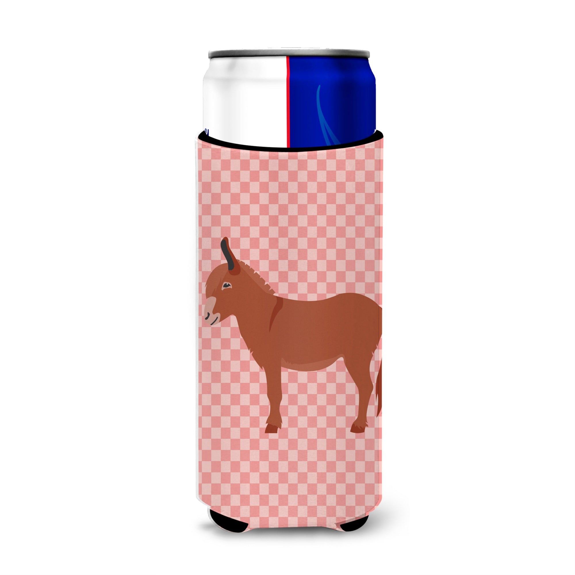 Caroline'S Treasures Irish Donkey Pink Check Decorative Can Hugger, Slim, Multicolor