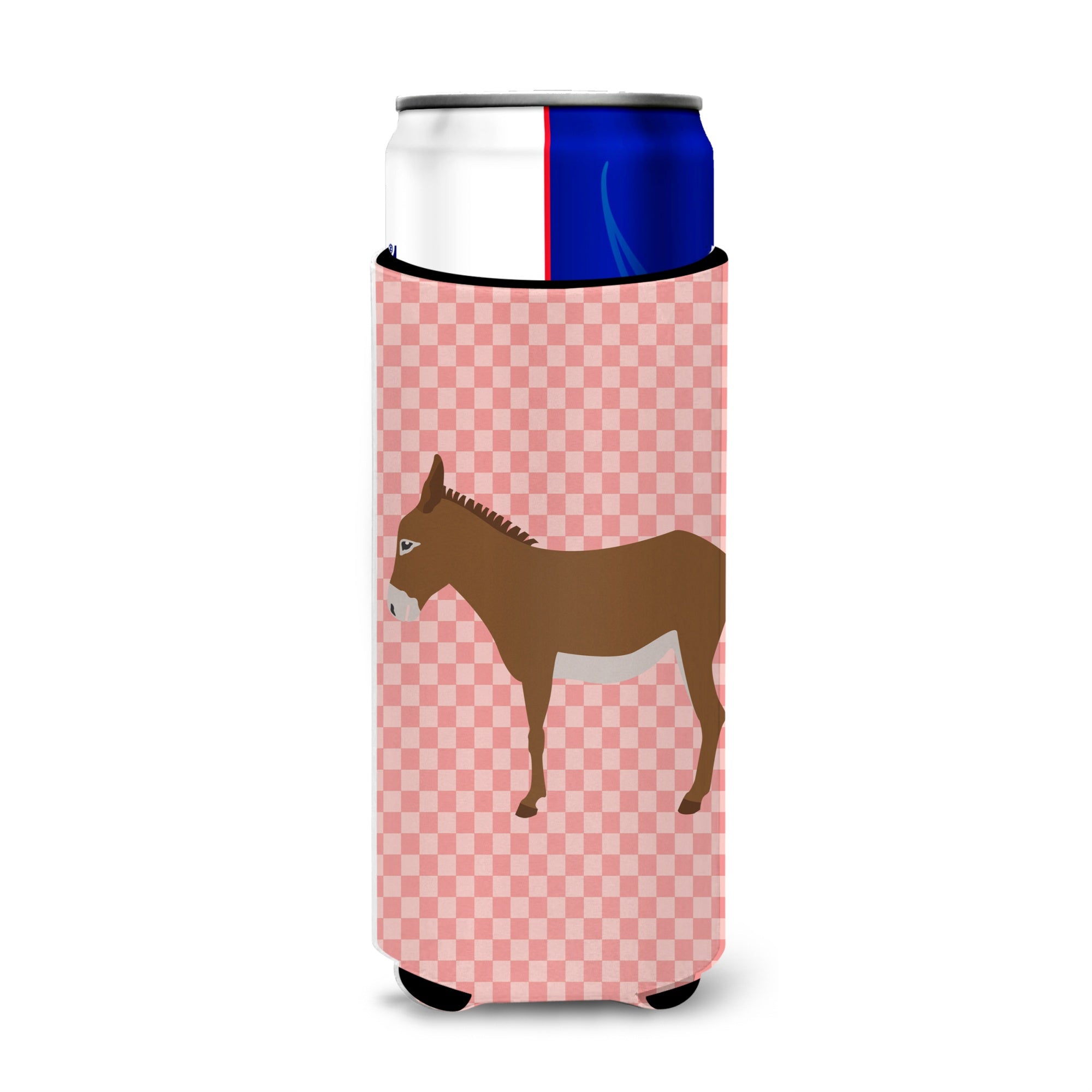 Caroline'S Treasures Cotentin Donkey Pink Check Decorative Can Hugger, Slim, Multicolor