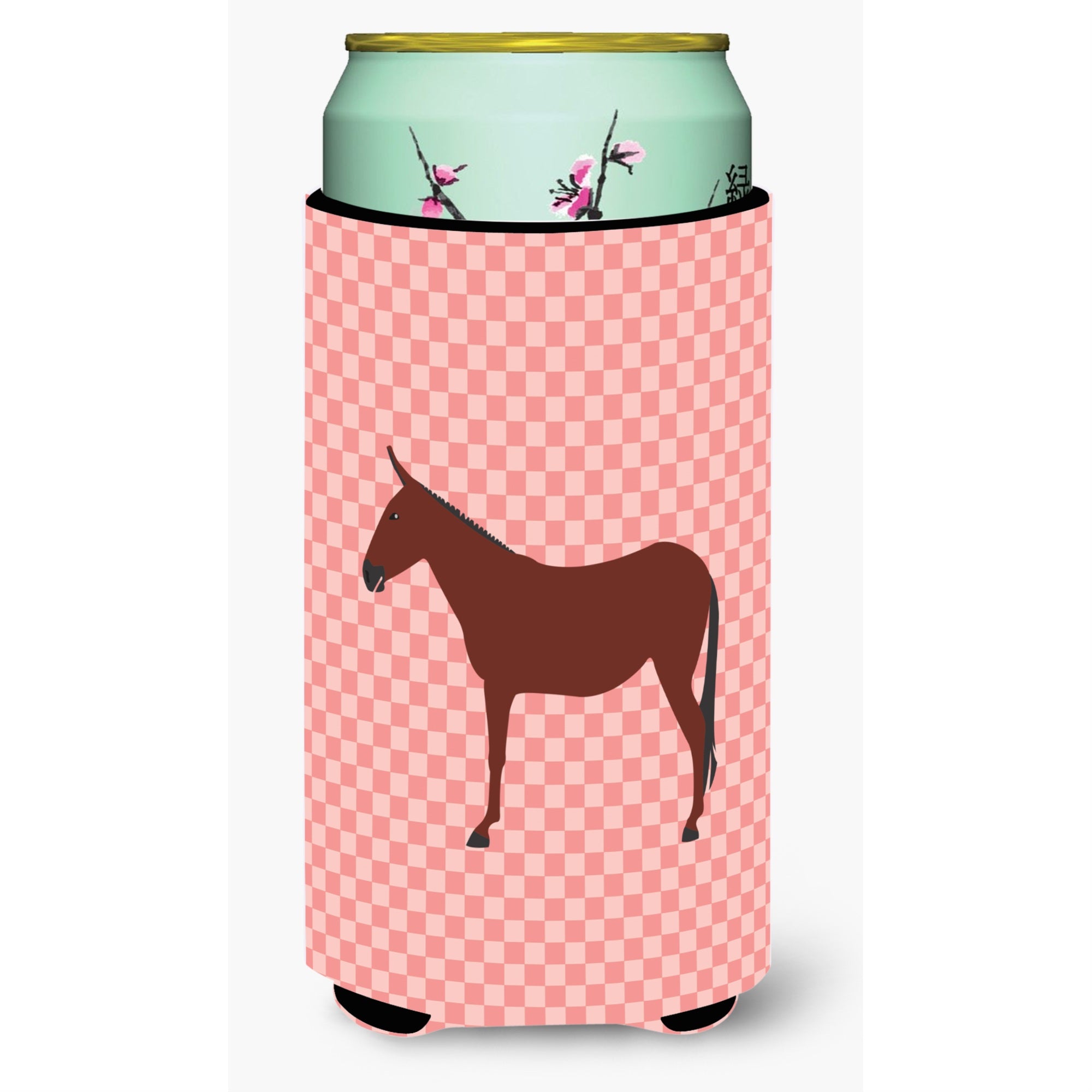 Caroline'S Treasures Hinny Horse Donkey Pink Check Decorative Can Hugger, Tall Boy, Multicolor