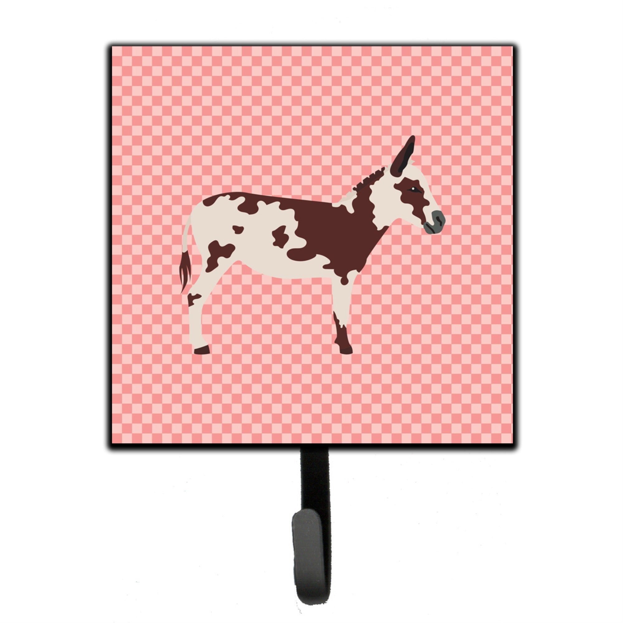 Caroline'S Treasures American Spotted Donkey Pink Check Wall Hook, Small, Multicolor