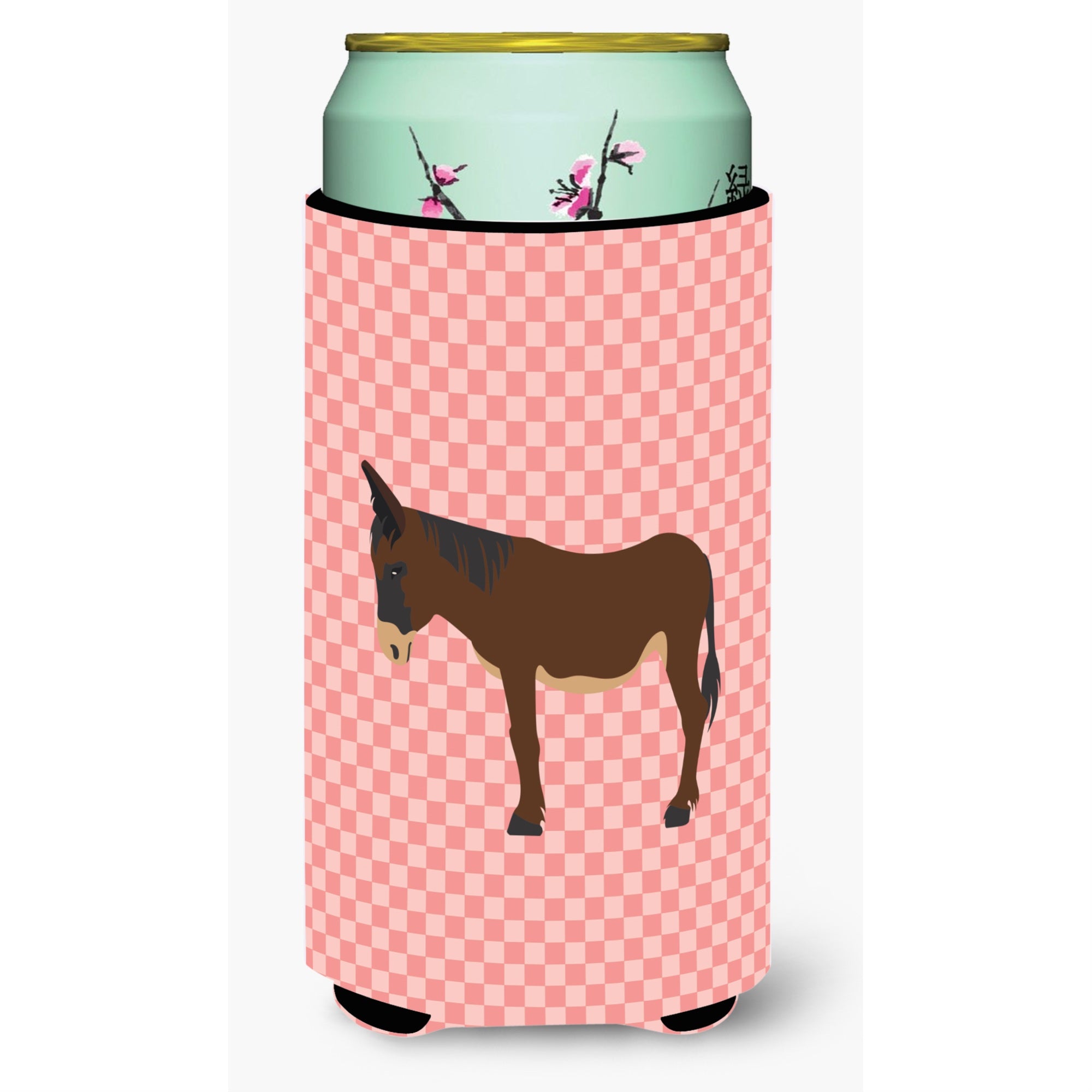 Caroline'S Treasures Zamorano-Leones Donkey Pink Check Decorative Can Hugger, Tall Boy, Multicolor