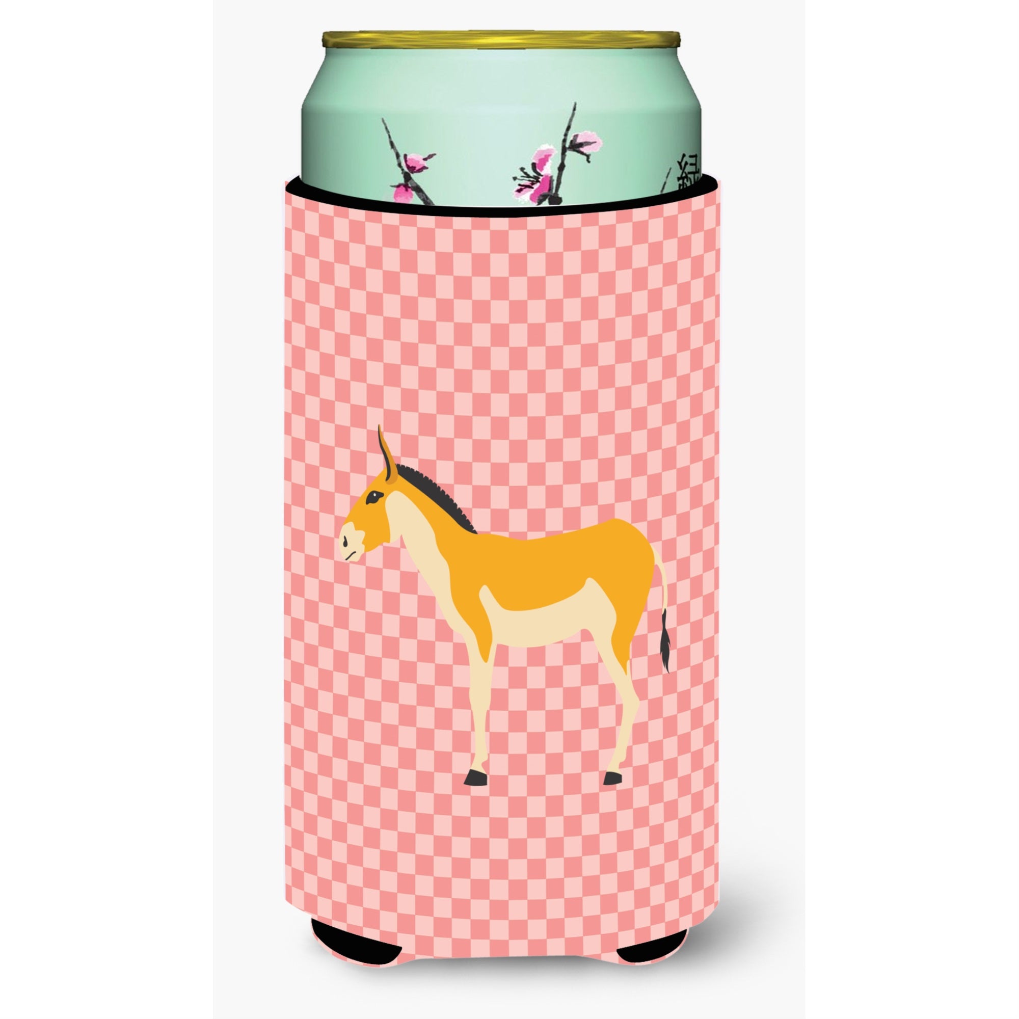 Caroline'S Treasures Turkmenian Kulan Donkey Pink Check Decorative Can Hugger, Tall Boy, Multicolor