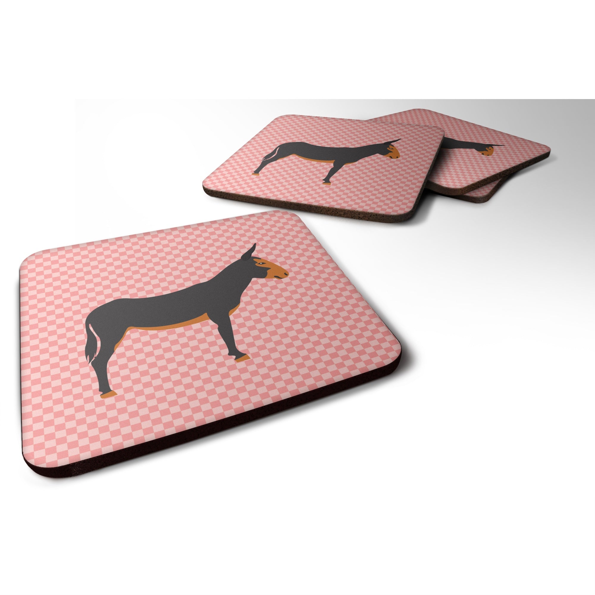 Caroline'S Treasures Catalan Donkey Pink Check Decorative Coasters, 3.5, Multicolor