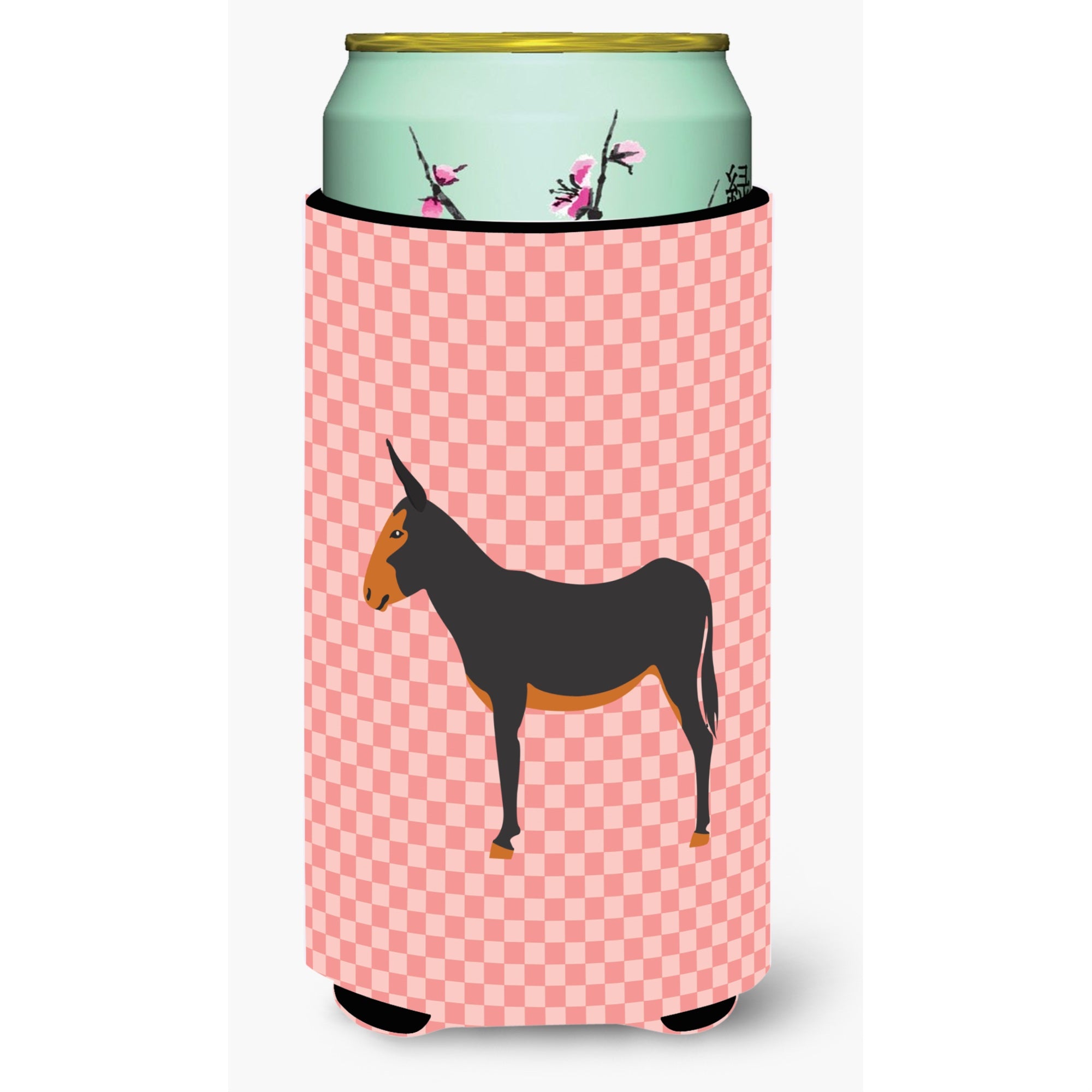 Caroline'S Treasures Catalan Donkey Pink Check Decorative Can Hugger, Tall Boy, Multicolor