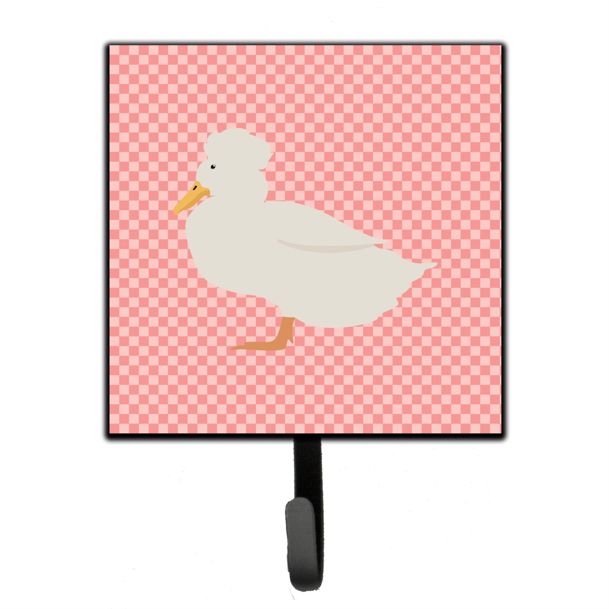 Caroline'S Treasures Crested Duck Pink Check Wall Hook, Small, Multicolor