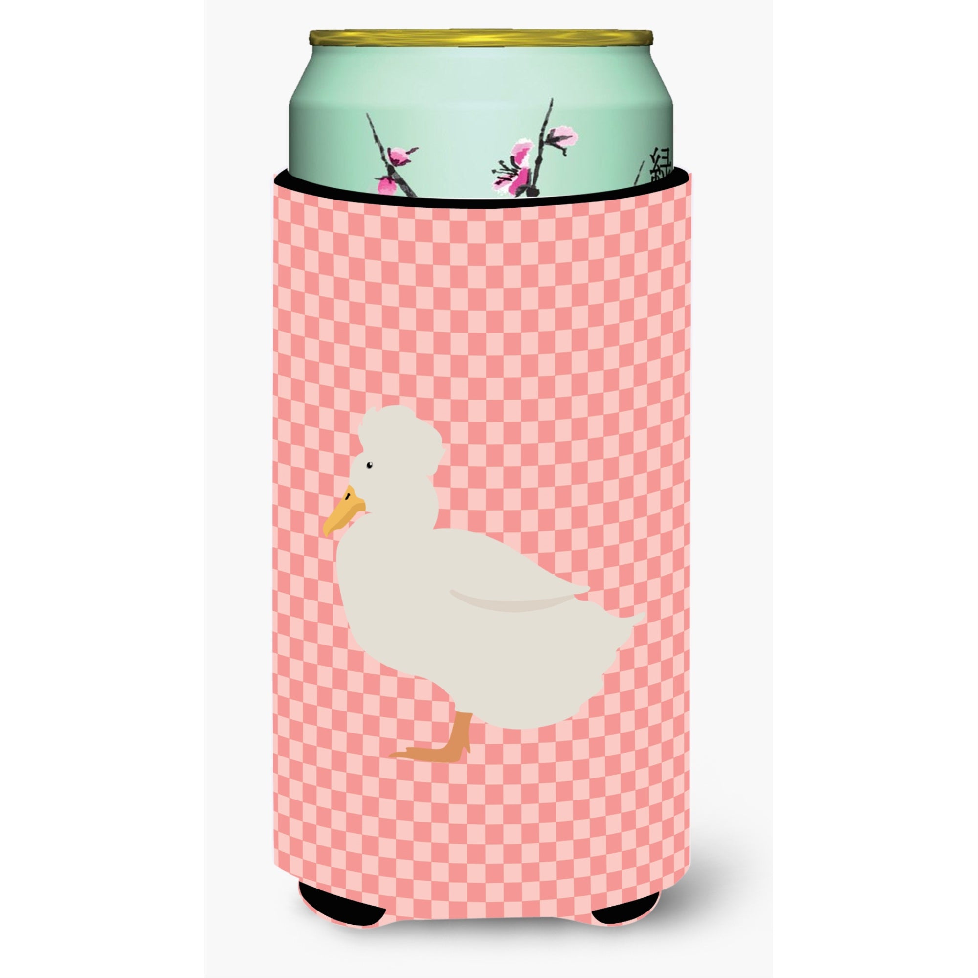Caroline'S Treasures Crested Duck Pink Check Decorative Can Hugger, Tall Boy, Multicolor