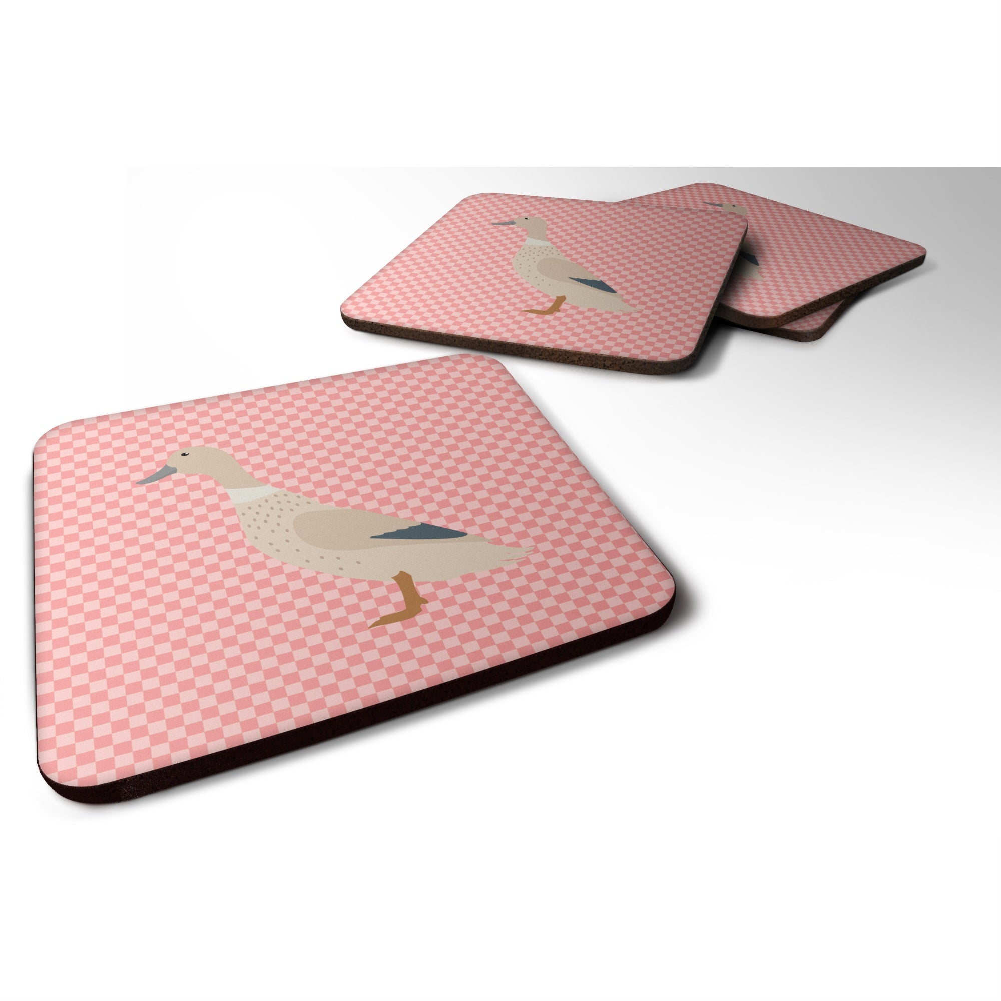 Caroline'S Treasures West Harlequin Duck Pink Check Decorative Coasters, 3.5, Multicolor