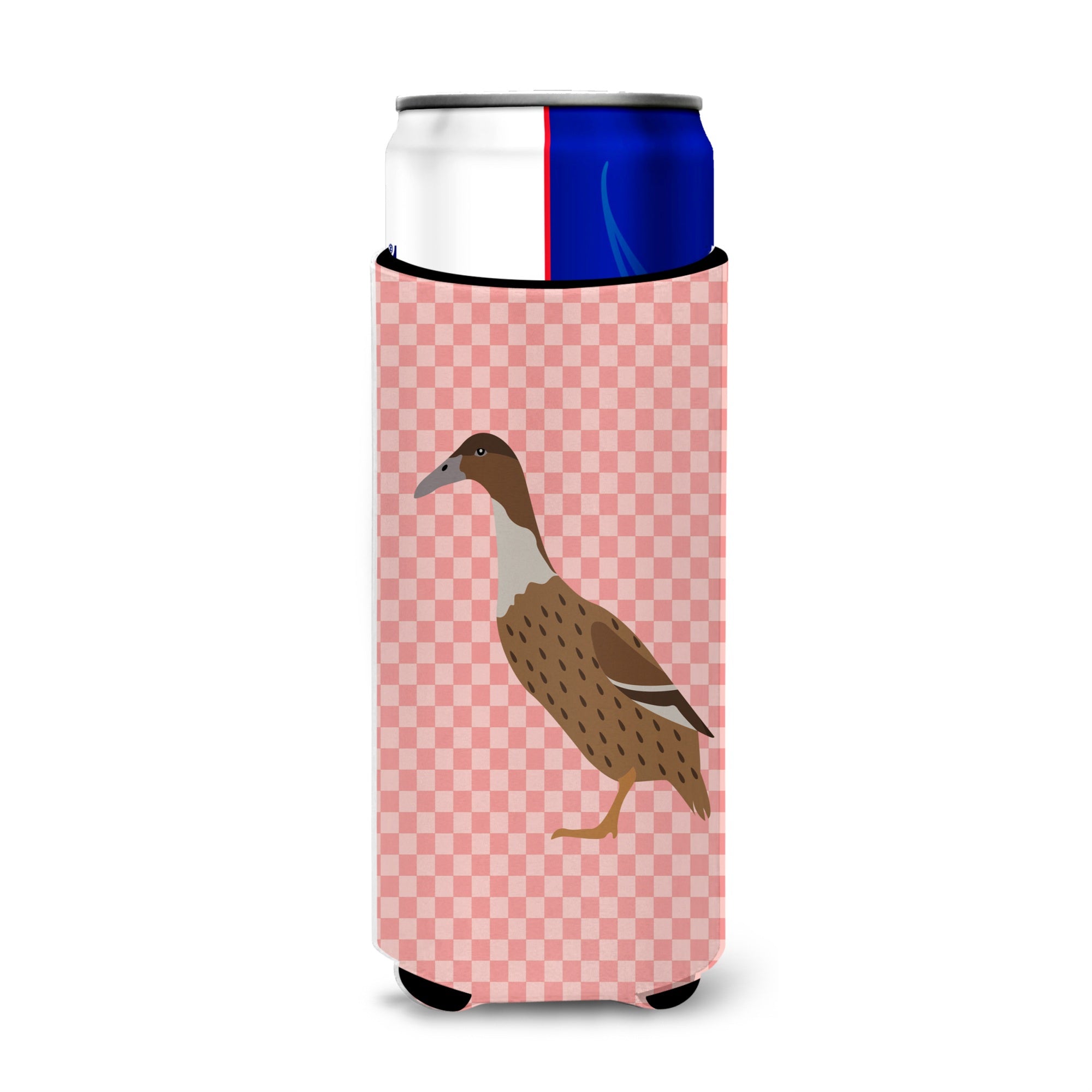 Caroline'S Treasures Dutch Hook Bill Duck Pink Check Decorative Can Hugger, Slim, Multicolor