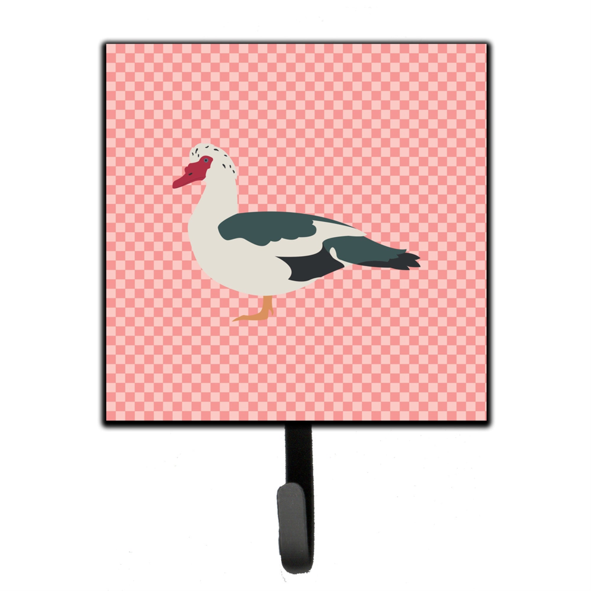 Caroline'S Treasures Muscovy Duck Pink Check Wall Hook, Small, Multicolor