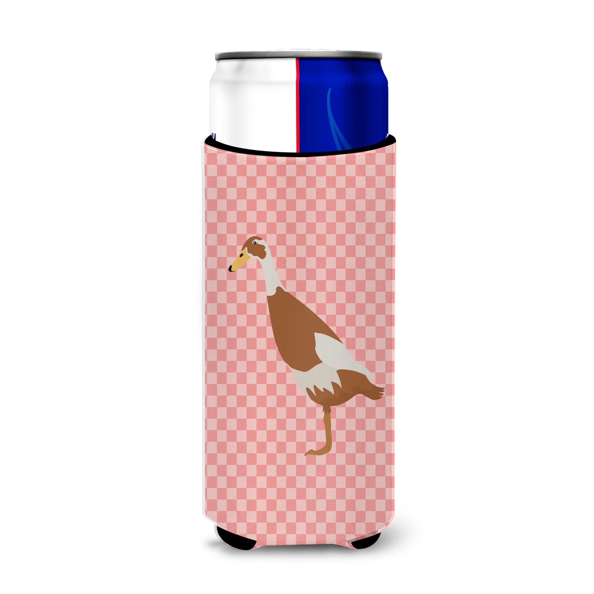 Caroline'S Treasures Indian Runner Duck Pink Check Decorative Can Hugger, Slim, Multicolor