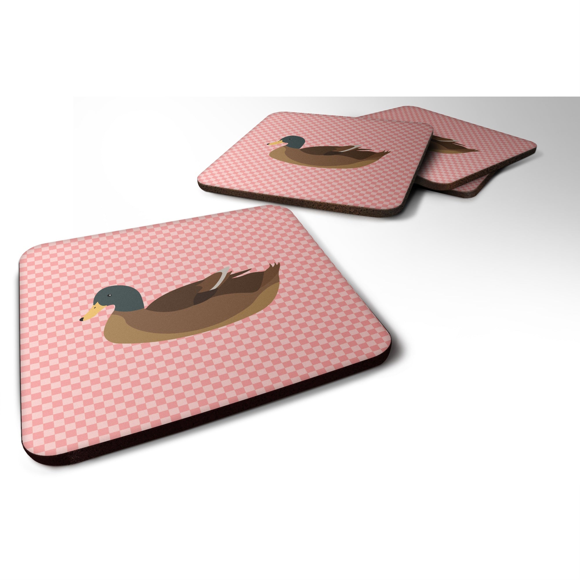 Caroline'S Treasures Khaki Campbell Duck Pink Check Decorative Coasters, 3.5, Multicolor
