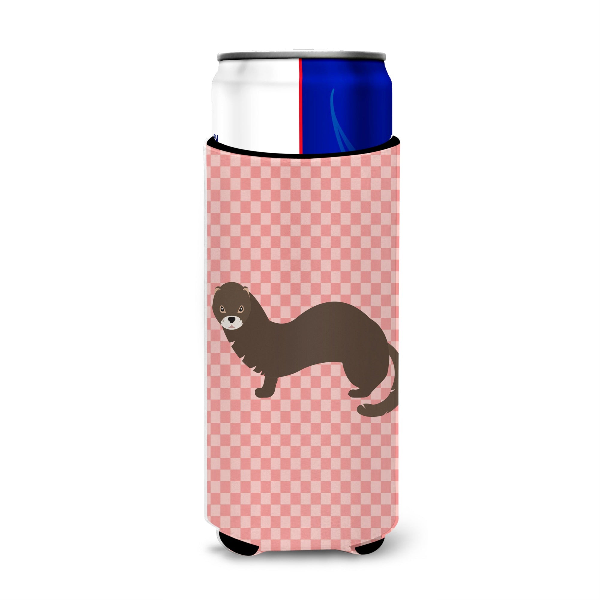 Caroline'S Treasures Russian Or European Mink Pink Check Decorative Can Hugger, Slim, Multicolor