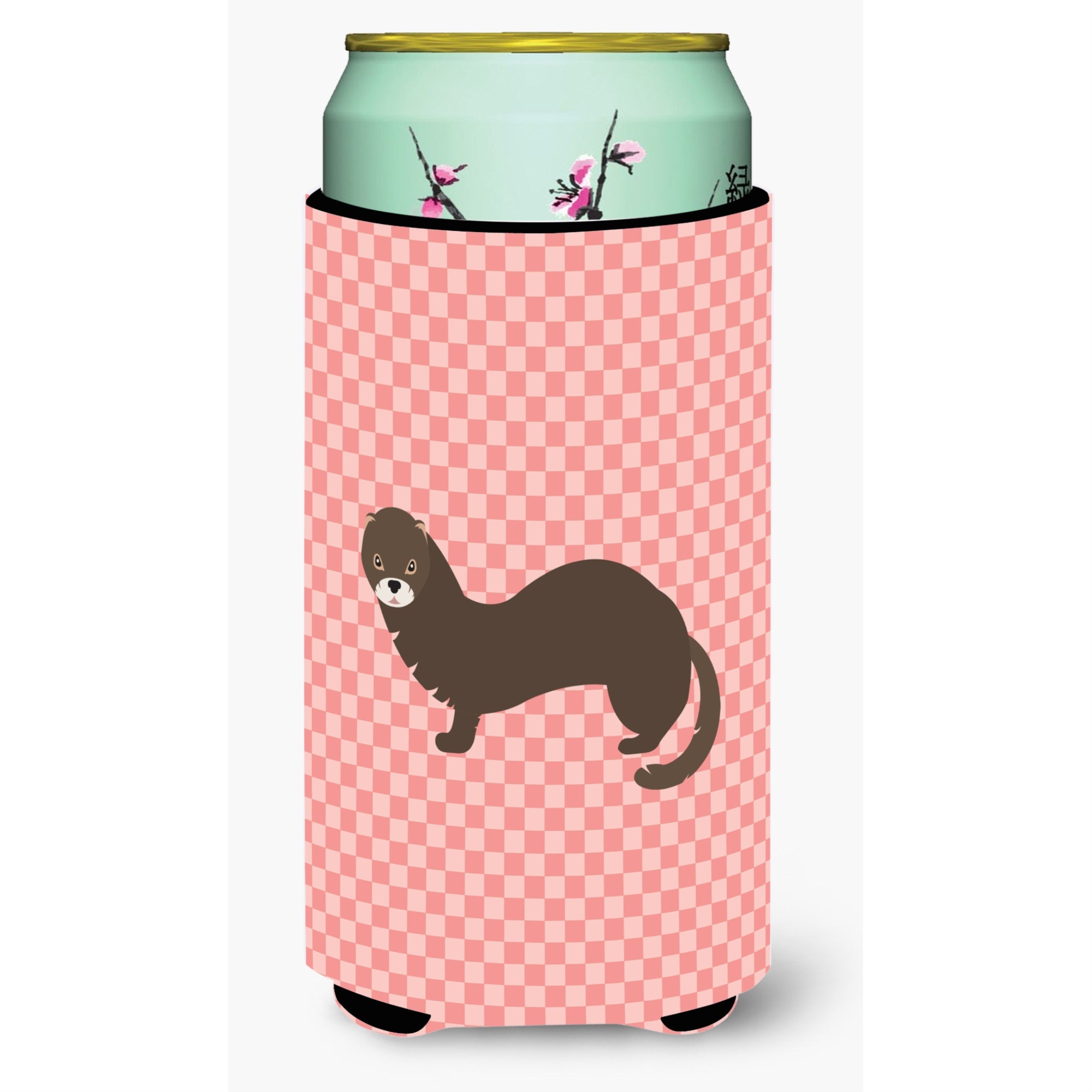 Caroline'S Treasures Russian Or European Mink Pink Check Decorative Can Hugger, Tall Boy, Multicolor