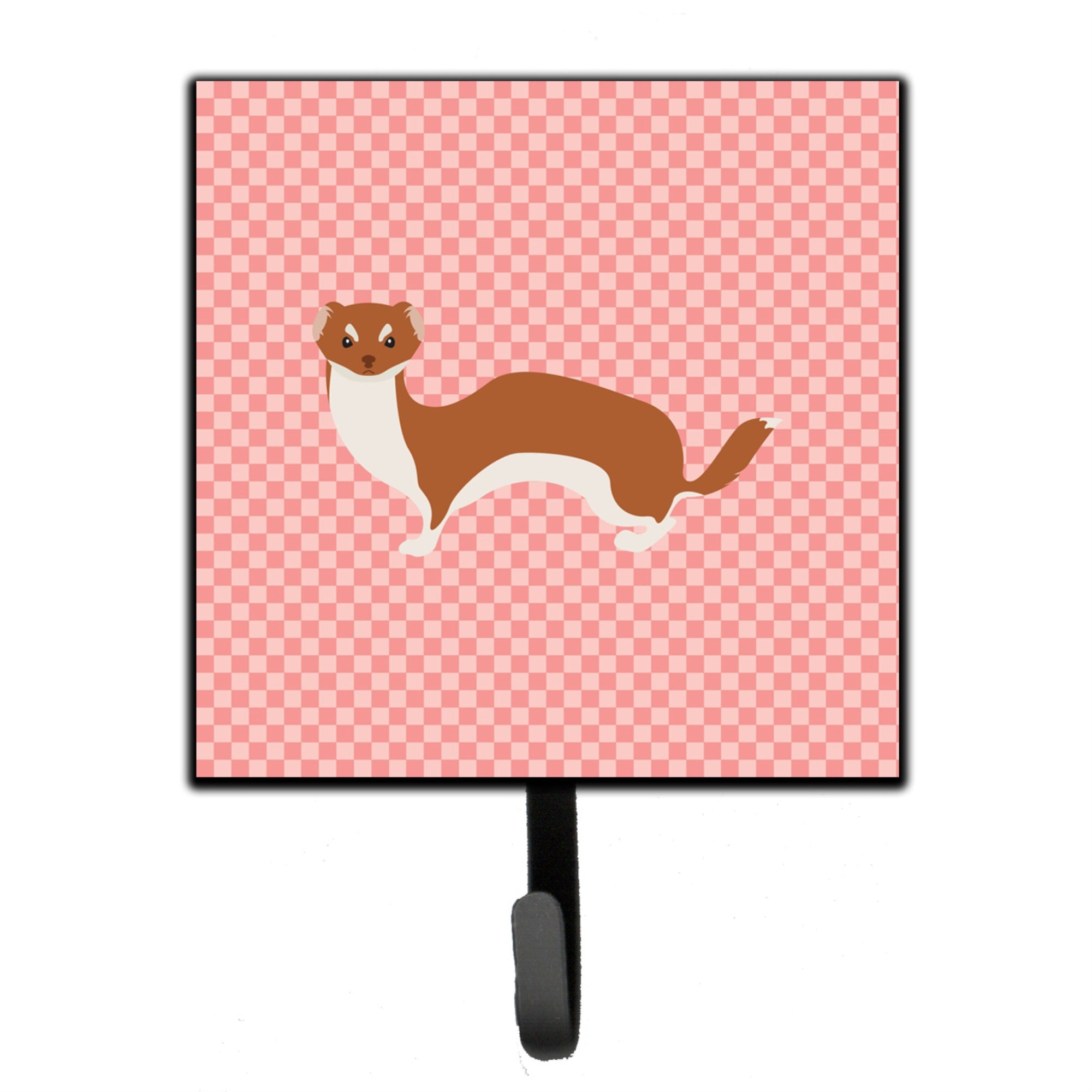 Caroline'S Treasures Weasel Pink Check Wall Hook, Small, Multicolor