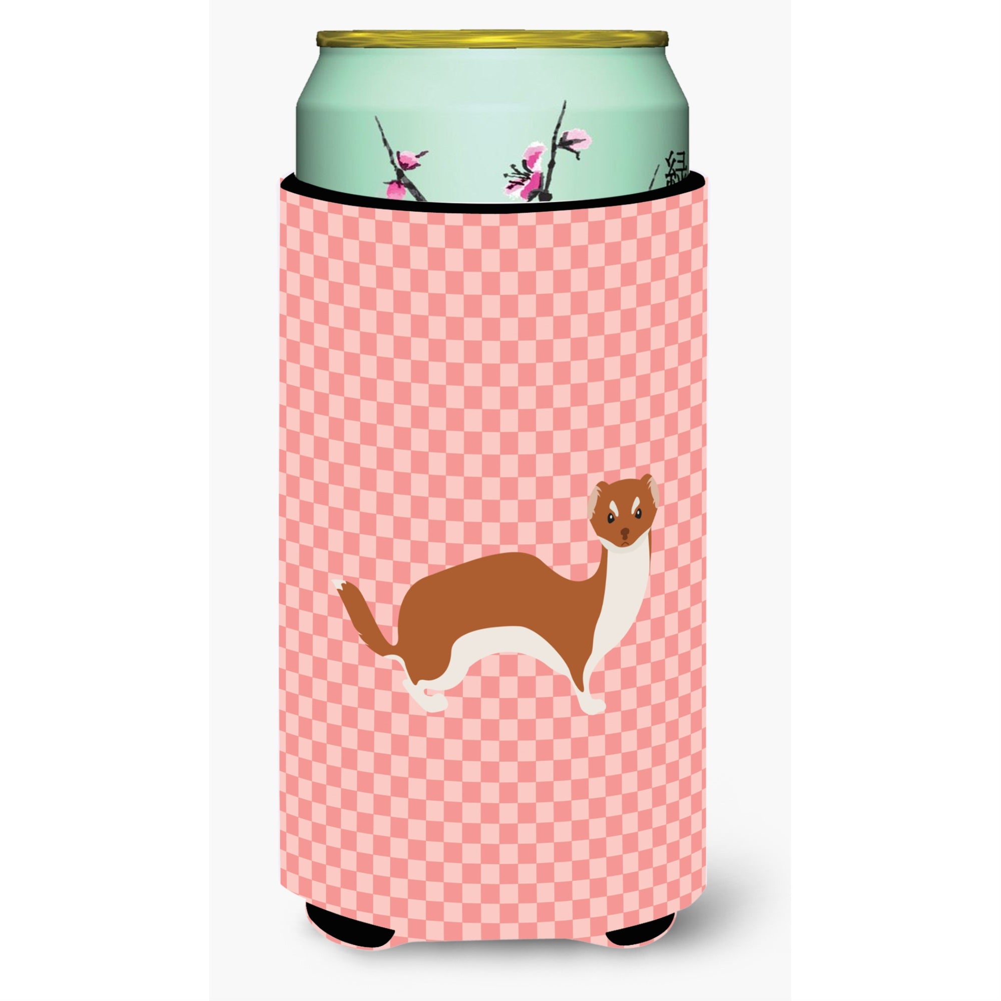 Caroline'S Treasures Weasel Pink Check Decorative Can Hugger, Tall Boy, Multicolor