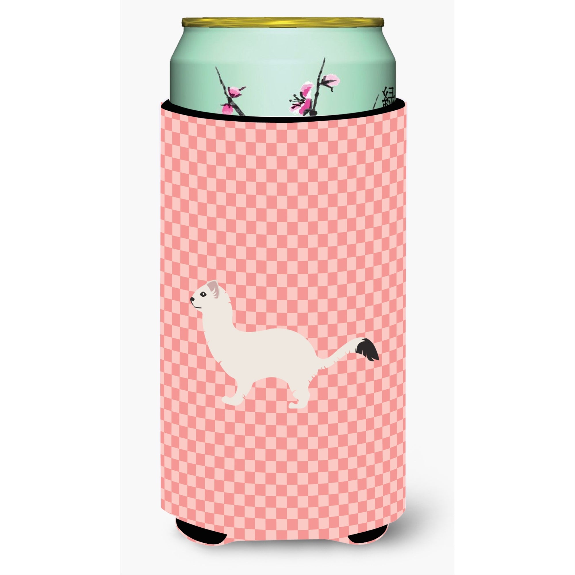 Caroline'S Treasures Stoat Short-Tailed Weasel Pink Check Decorative Can Hugger, Tall Boy, Multicolor
