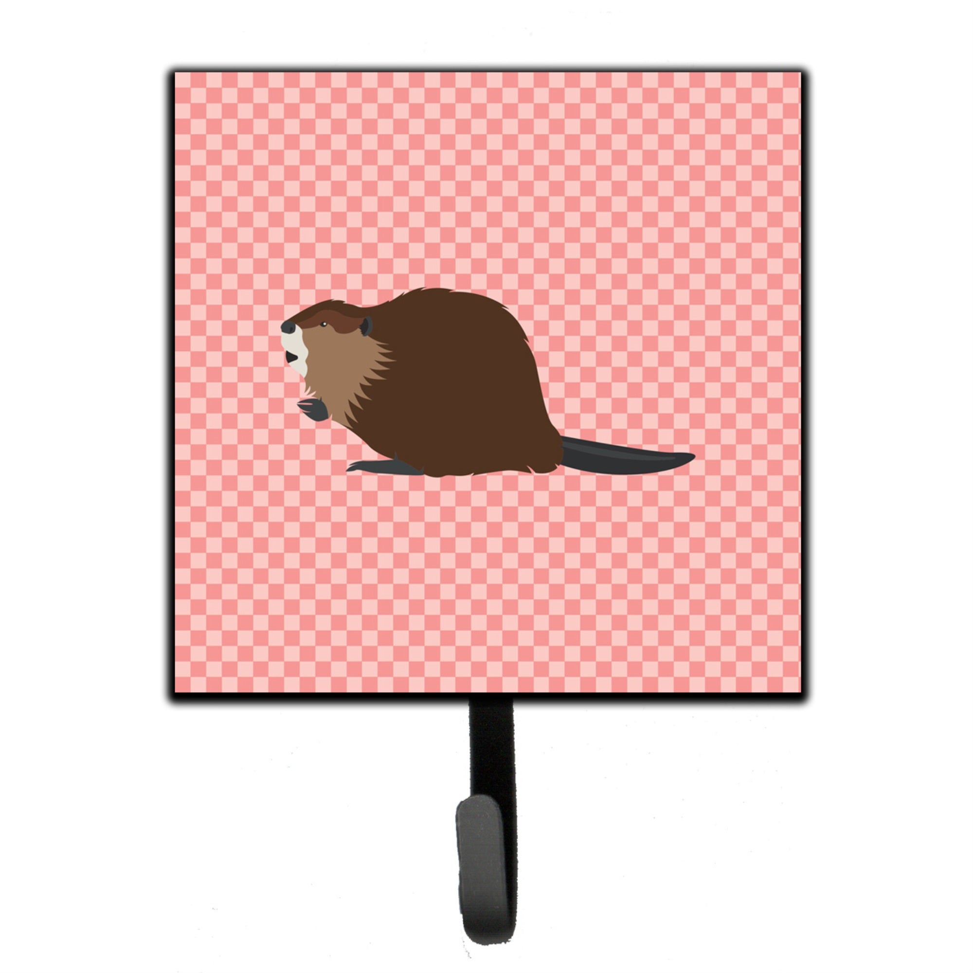 Caroline'S Treasures Eurasian Beaver Pink Check Wall Hook, Small, Multicolor
