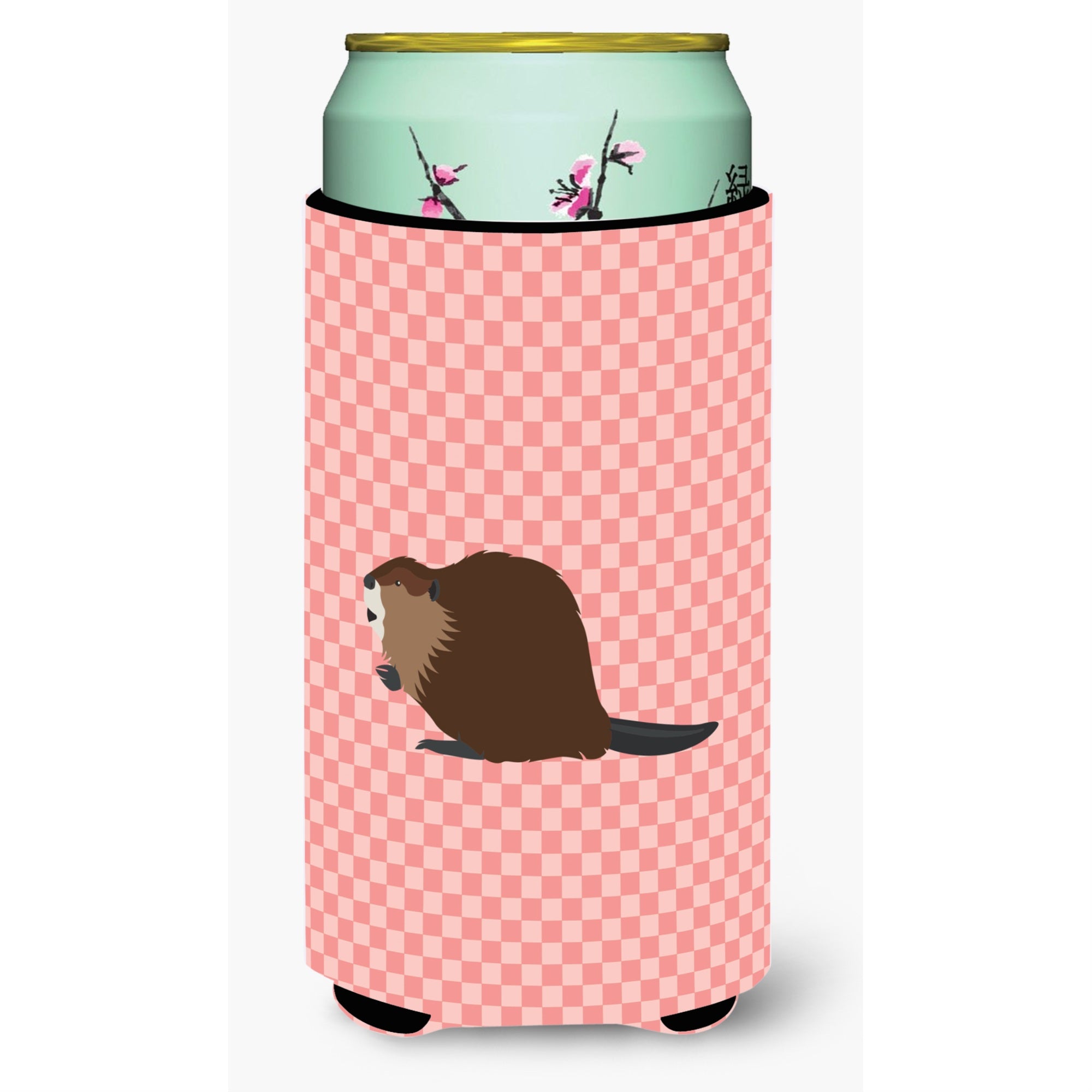 Caroline'S Treasures Eurasian Beaver Pink Check Decorative Can Hugger, Tall Boy, Multicolor