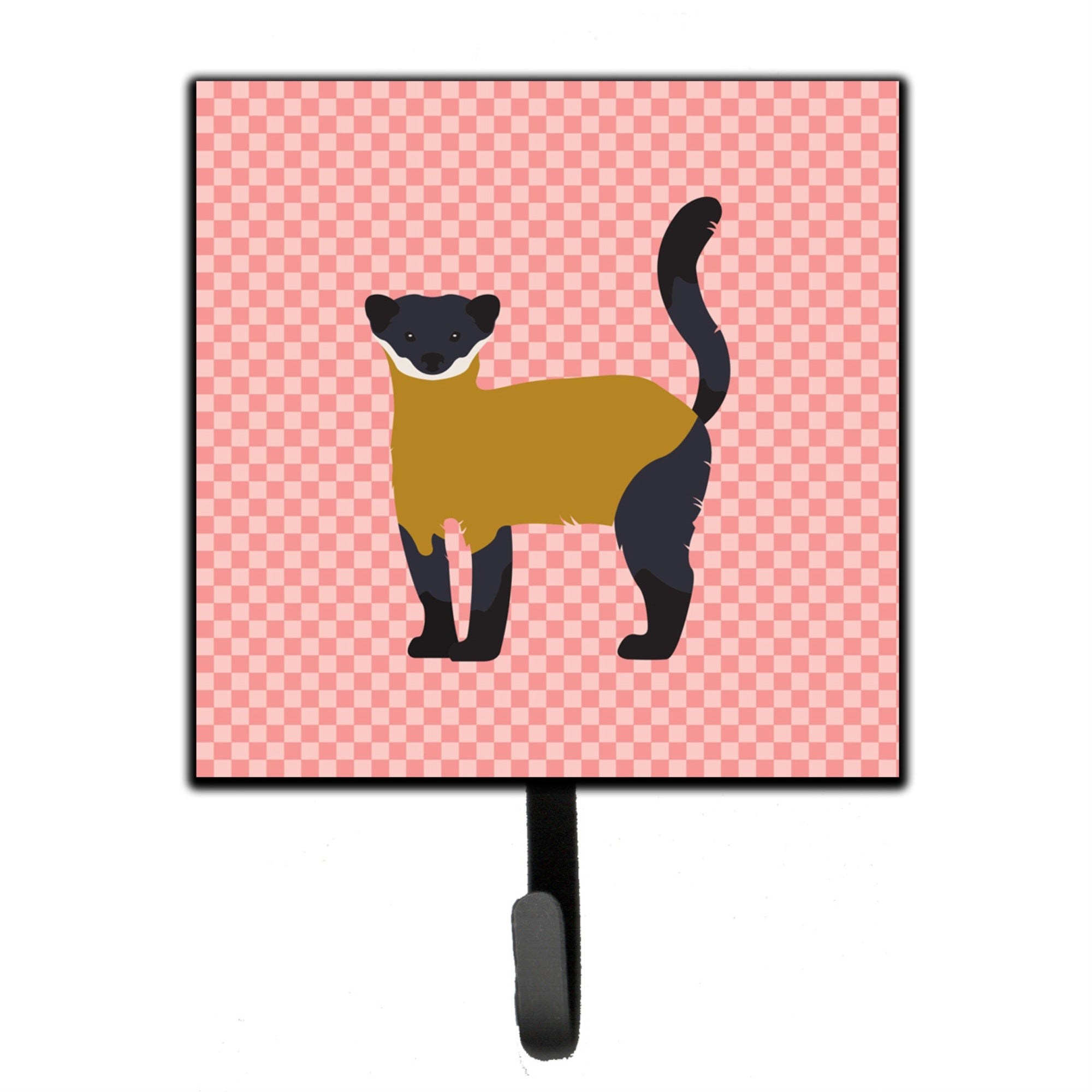 Caroline'S Treasures Yellow-Throated Marten Pink Check Wall Hook, Small, Multicolor