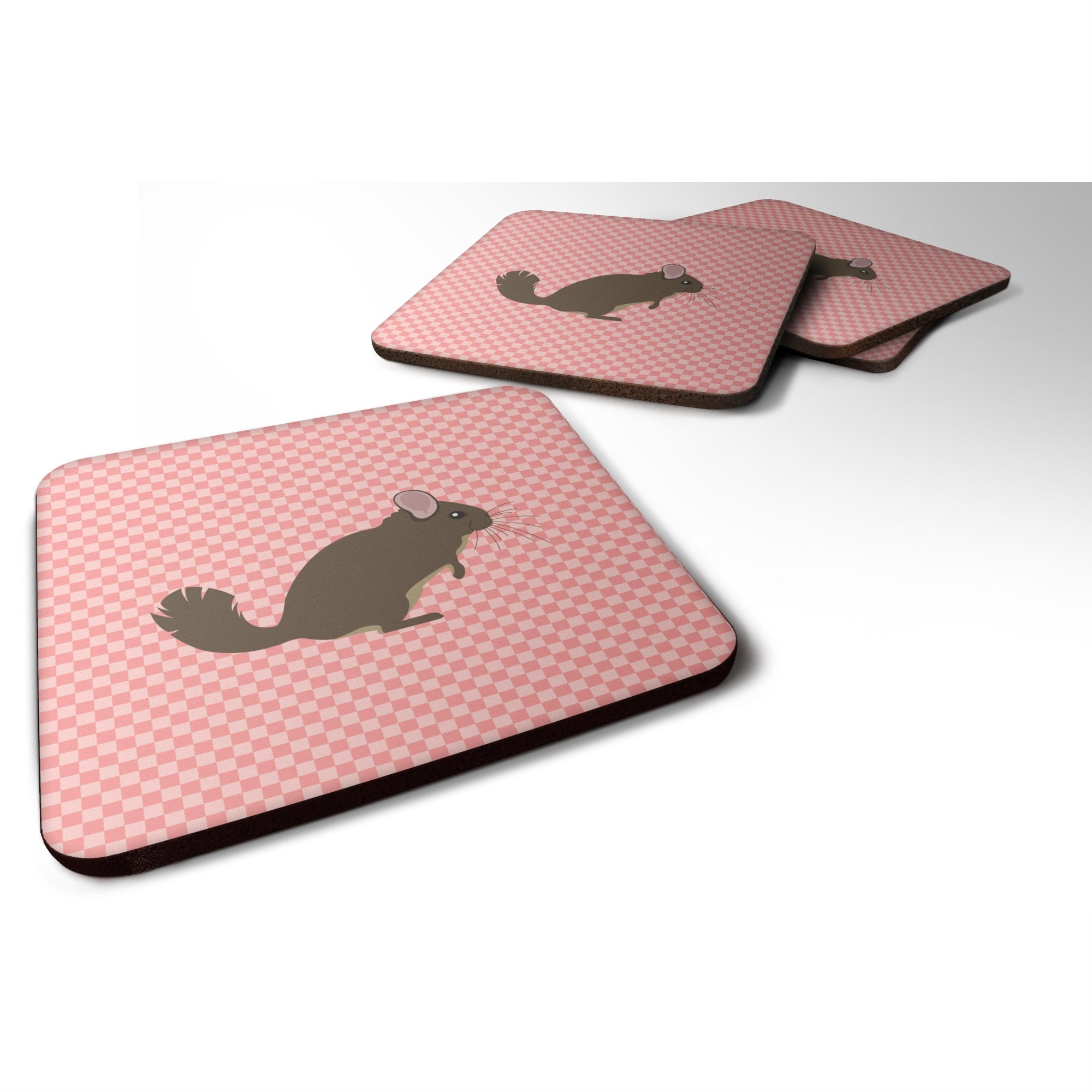 Caroline'S Treasures Chinchilla Pink Check Decorative Coasters, 3.5, Multicolor