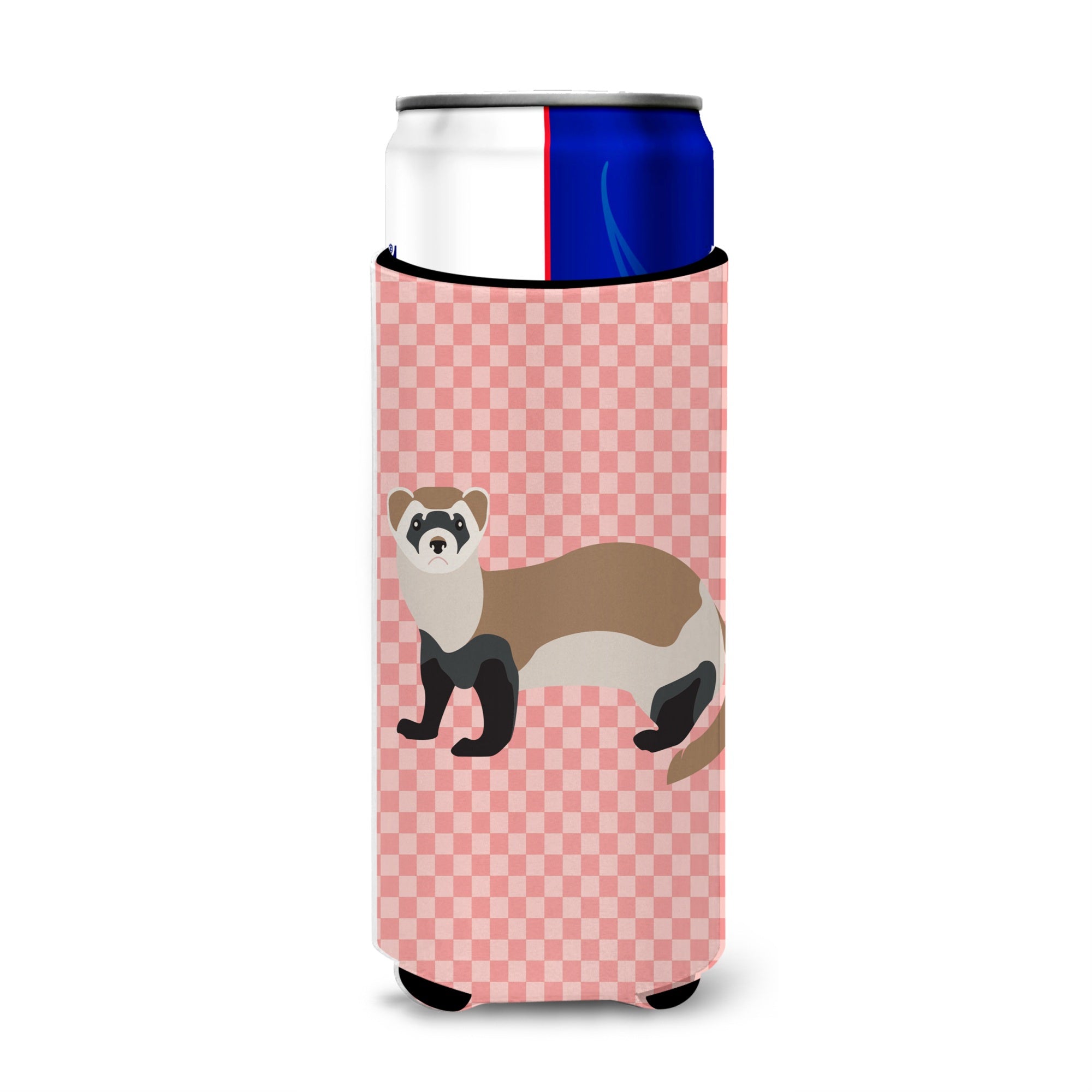 Caroline'S Treasures Ferret Pink Check Decorative Can Hugger, Slim, Multicolor