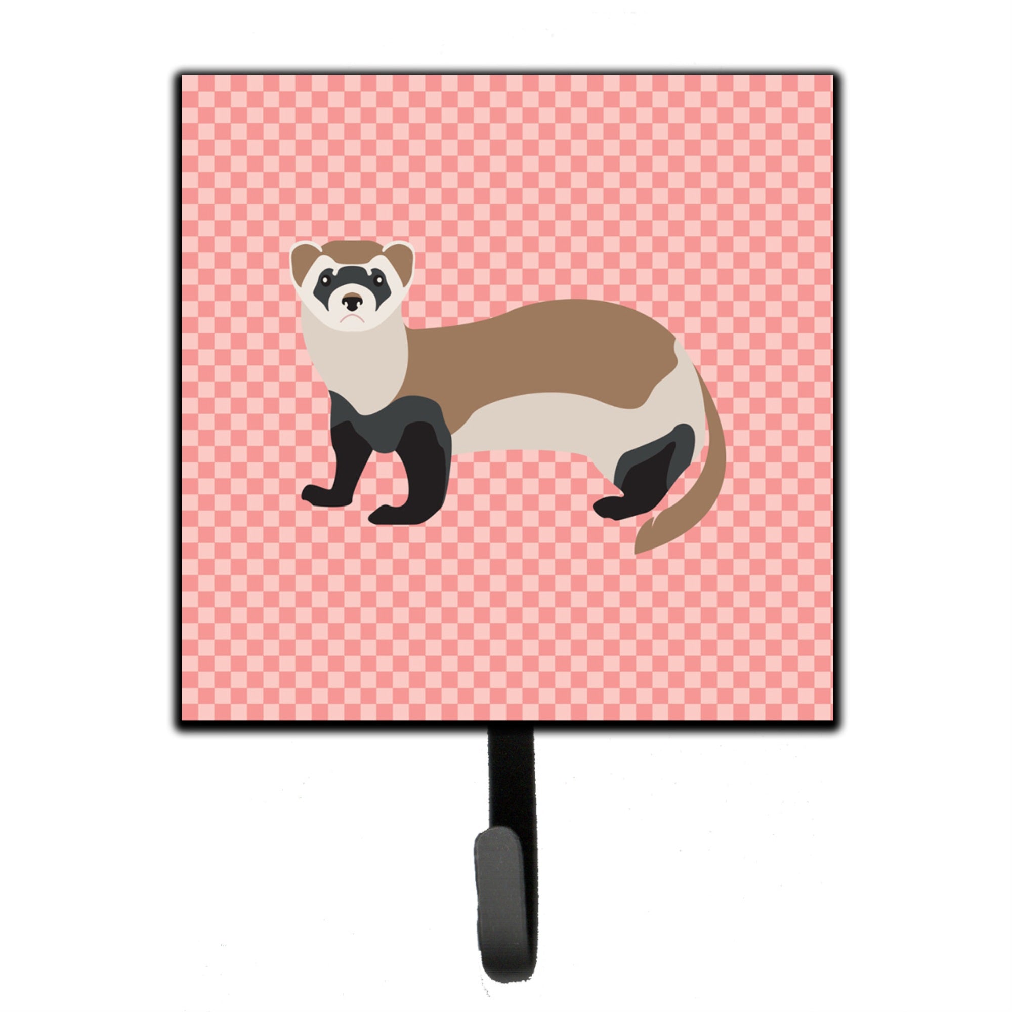 Caroline'S Treasures Ferret Pink Check Wall Hook, Small, Multicolor
