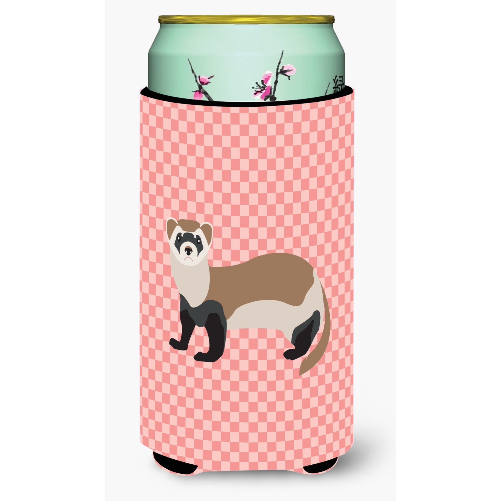 Caroline'S Treasures Ferret Pink Check Decorative Can Hugger, Tall Boy, Multicolor