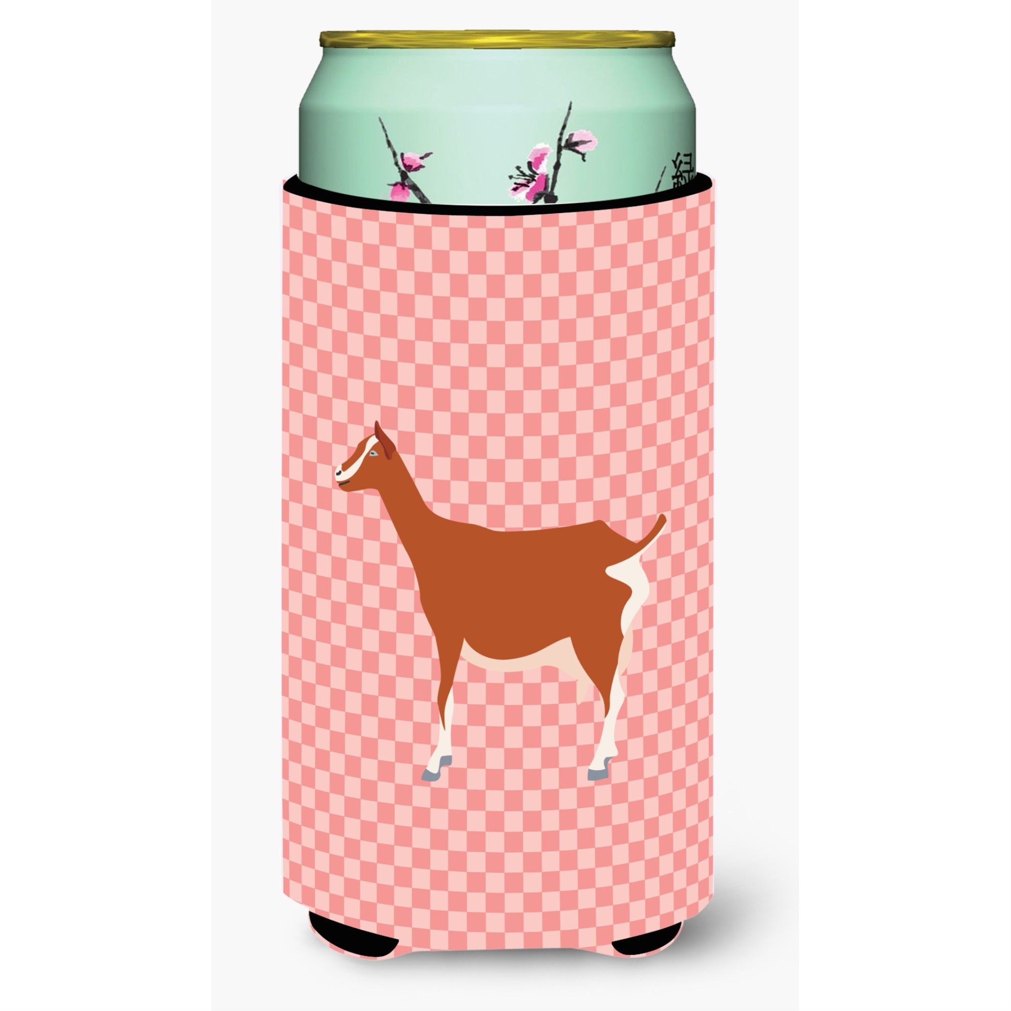 Caroline'S Treasures Toggenburger Goat Pink Check Decorative Can Hugger, Tall Boy, Multicolor