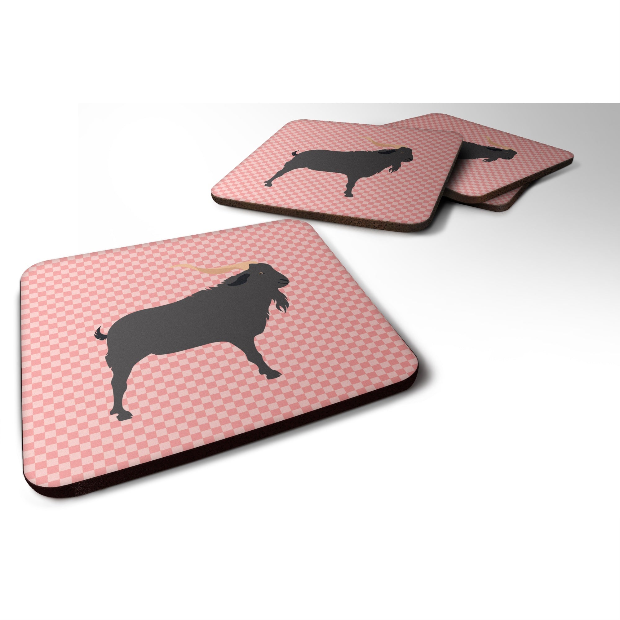 Caroline'S Treasures Verata Goat Pink Check Decorative Coasters, 3.5, Multicolor