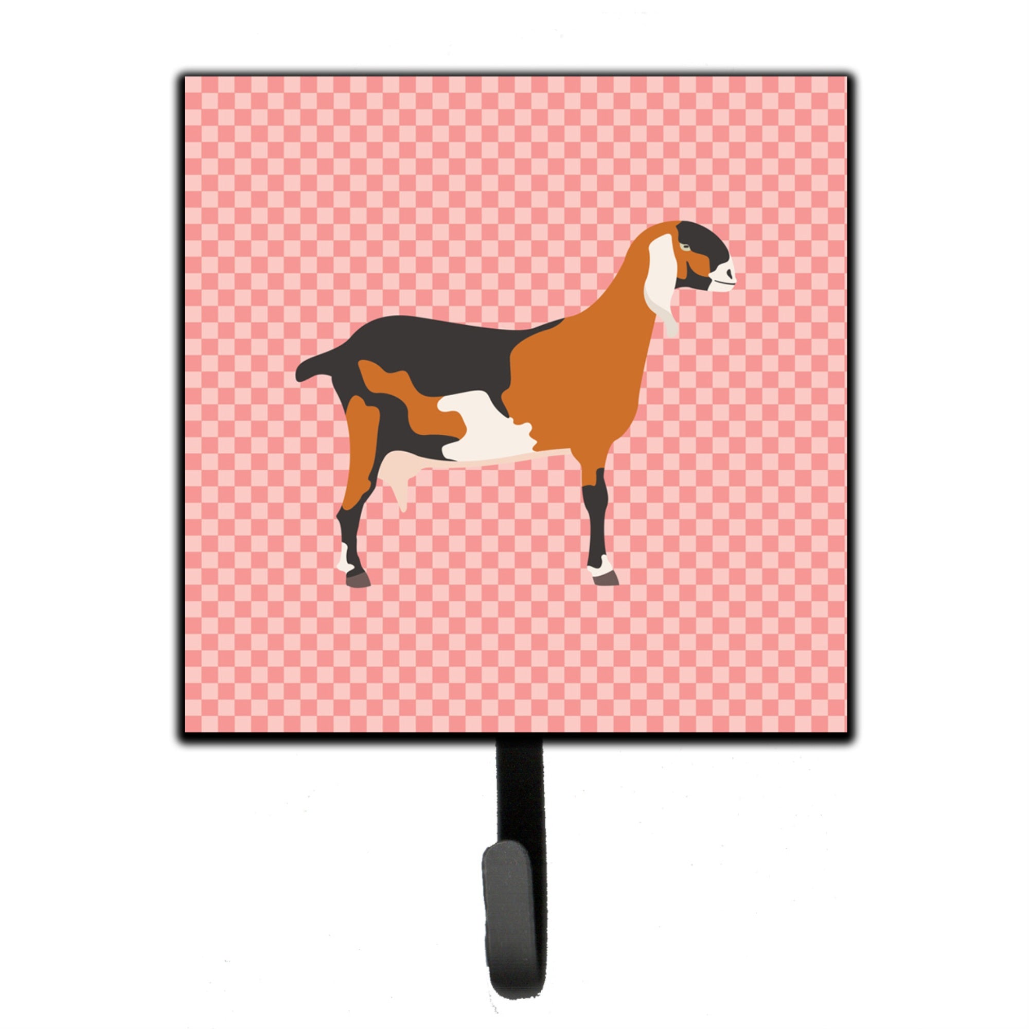 Caroline'S Treasures Anglo Nubian Goat Pink Check Wall Hook, Small, Multicolor