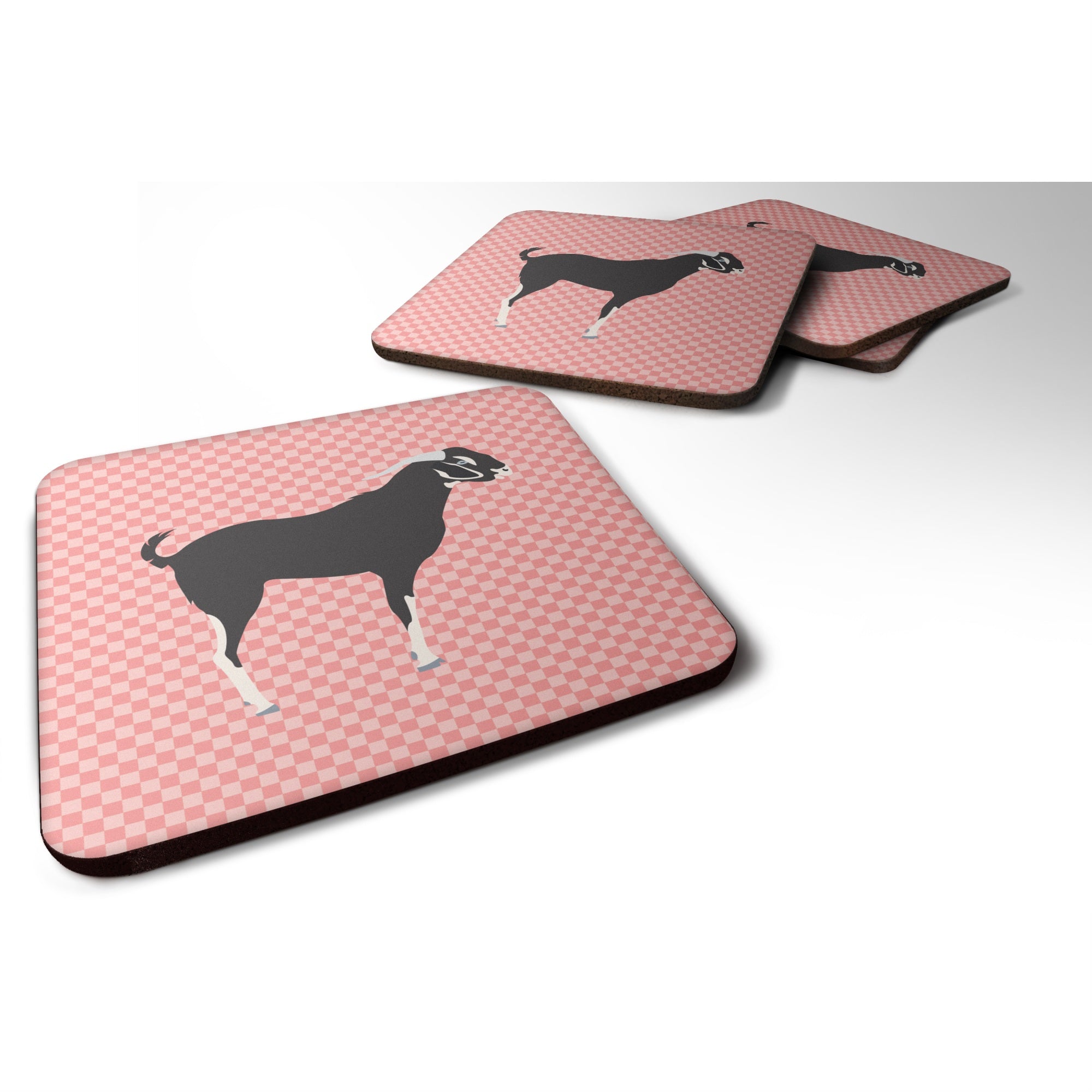 Caroline'S Treasures Black Bengal Goat Pink Check Decorative Coasters, 3.5, Multicolor