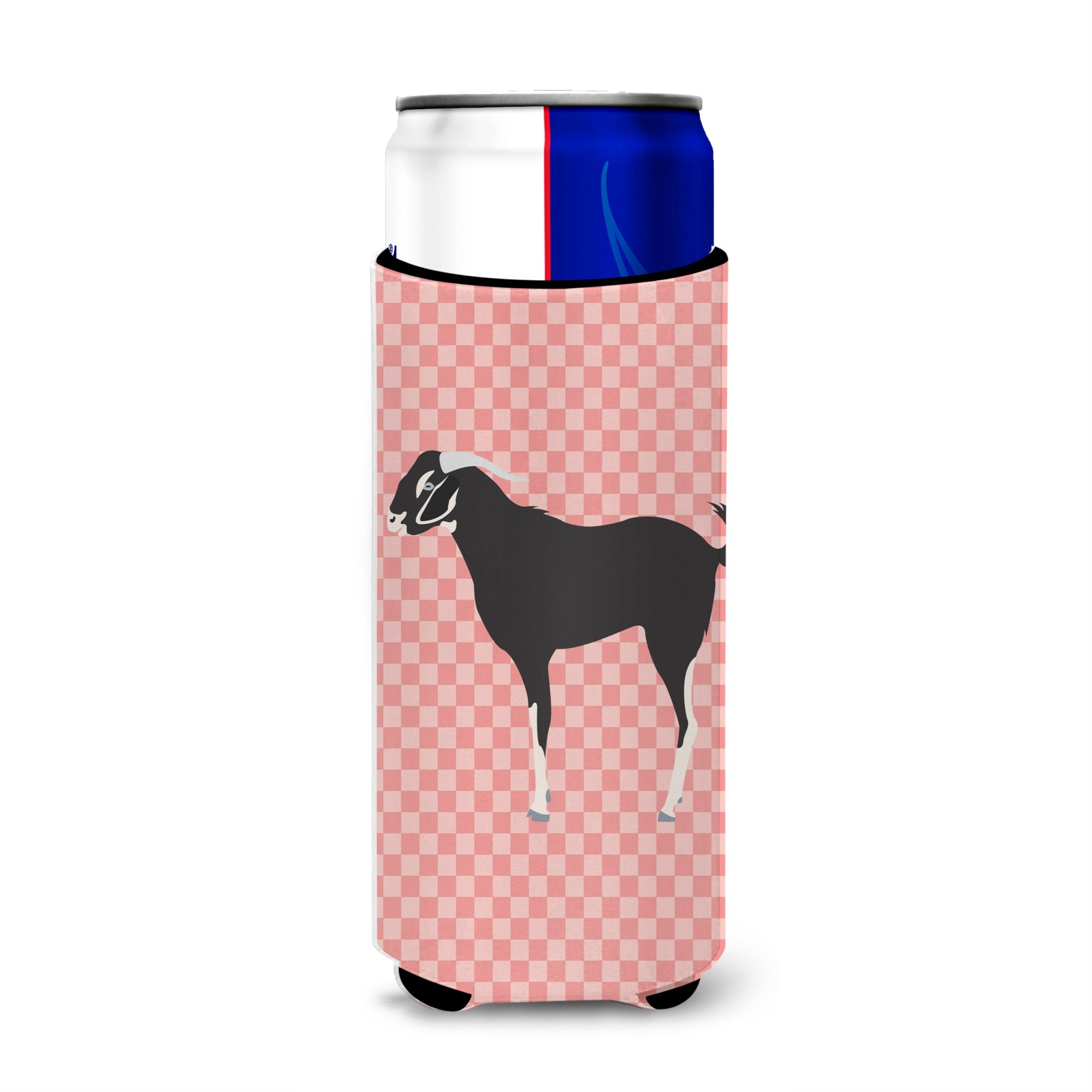 Caroline'S Treasures Black Bengal Goat Pink Check Decorative Can Hugger, Slim, Multicolor