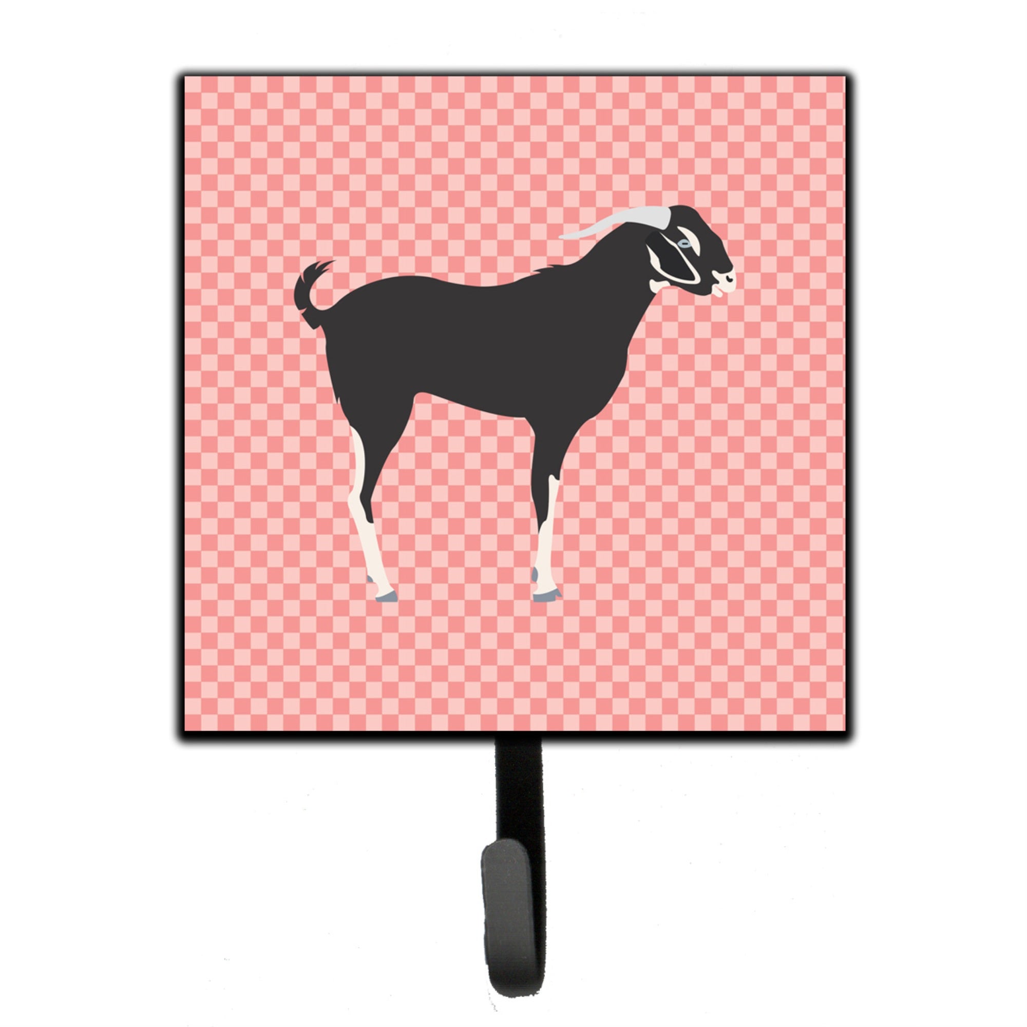 Caroline'S Treasures Black Bengal Goat Pink Check Wall Hook, Small, Multicolor