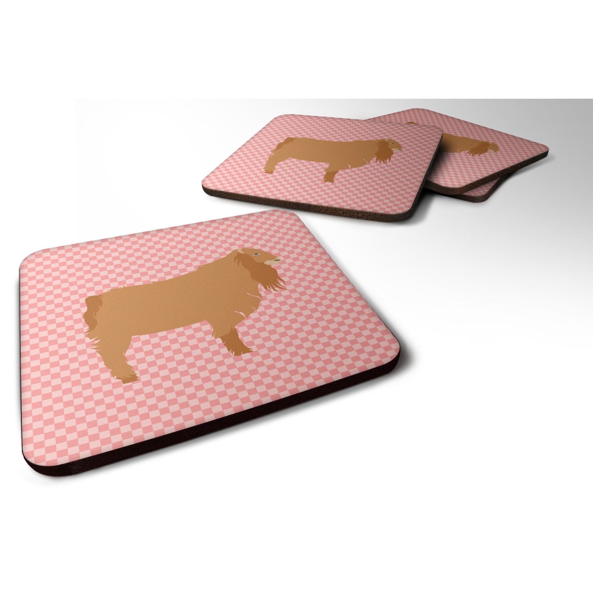 Caroline'S Treasures American Lamancha Goat Pink Check Decorative Coasters, 3.5, Multicolor