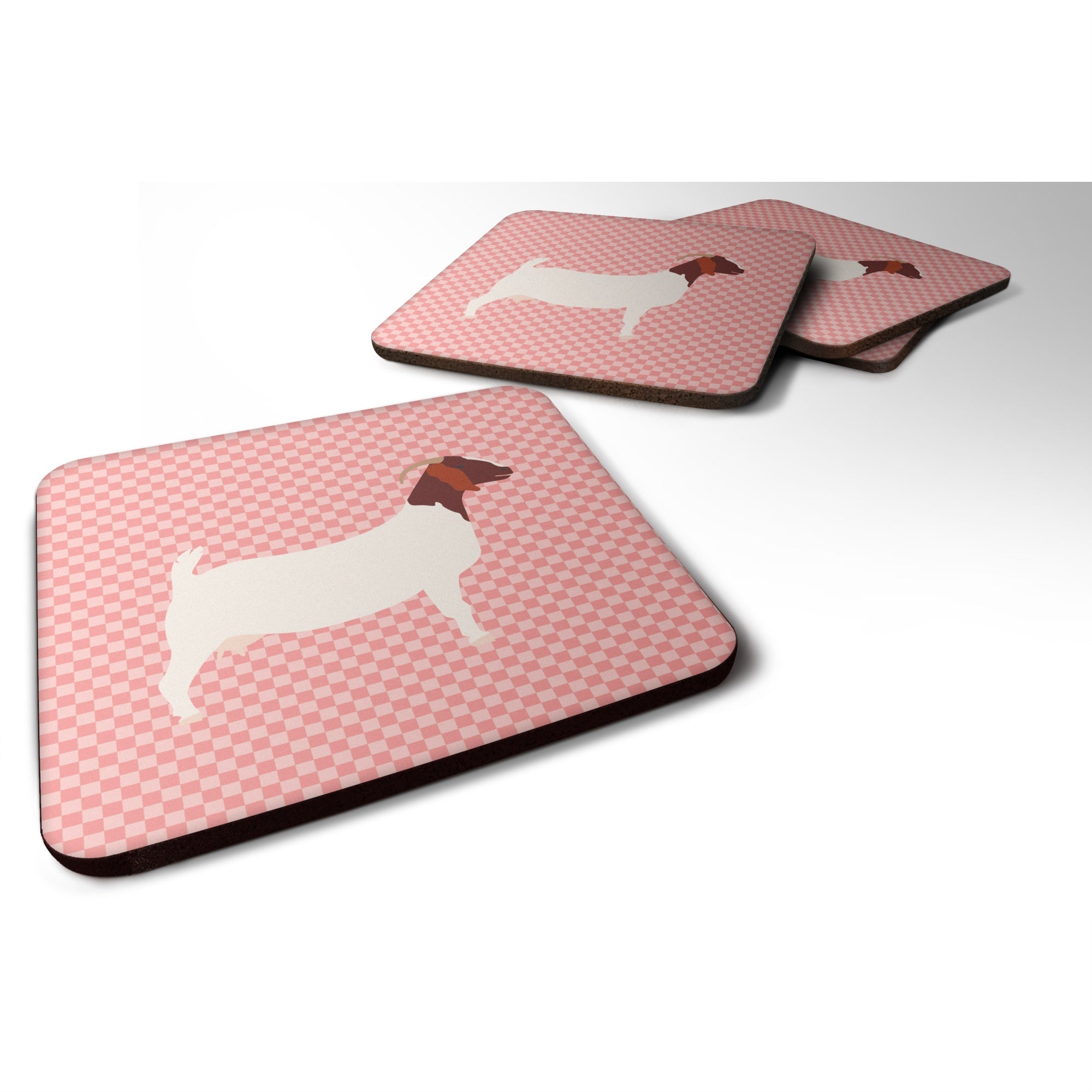 Caroline'S Treasures Boer Goat Pink Check Decorative Coasters, 3.5, Multicolor