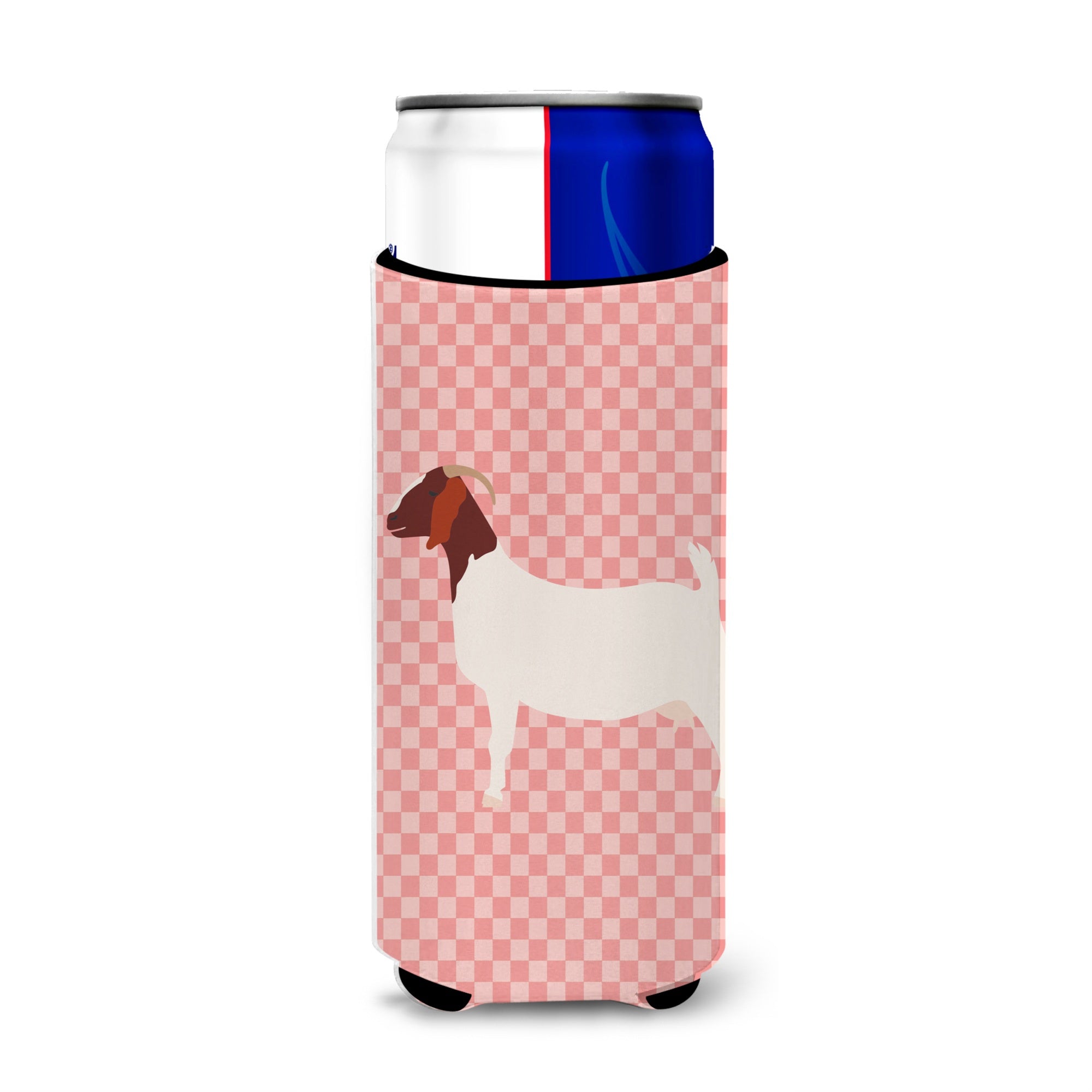 Caroline'S Treasures Boer Goat Pink Check Decorative Can Hugger, Slim, Multicolor