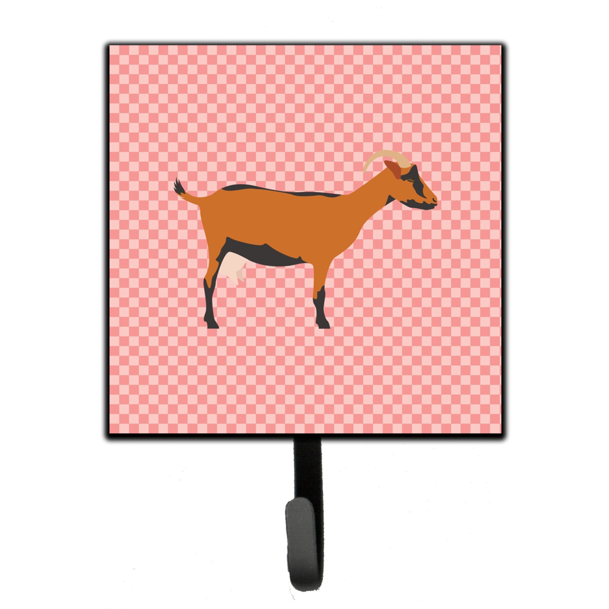 Caroline'S Treasures Oberhasli Goat Pink Check Wall Hook, Small, Multicolor