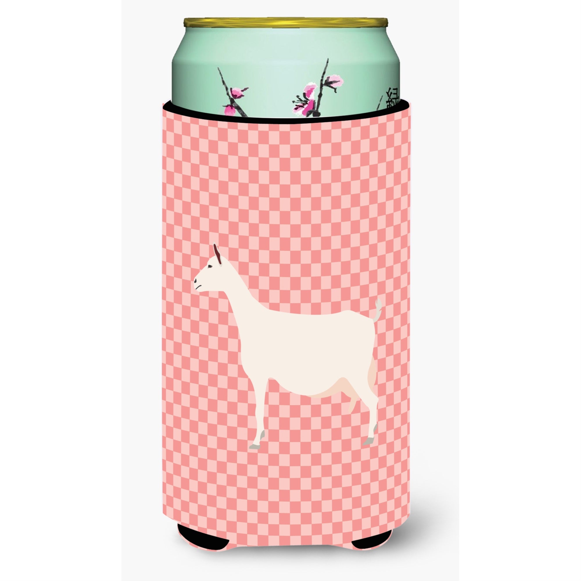 Caroline'S Treasures Saanen Goat Pink Check Decorative Can Hugger, Tall Boy, Multicolor