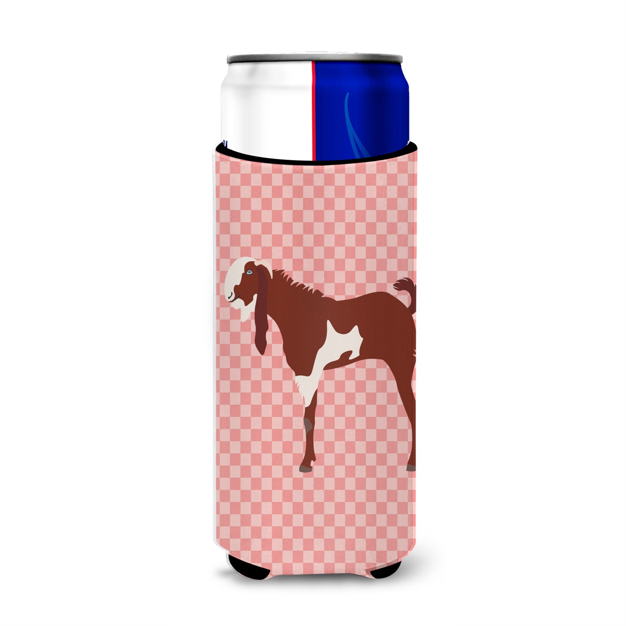 Caroline'S Treasures Jamnapari Goat Pink Check Decorative Can Hugger, Slim, Multicolor