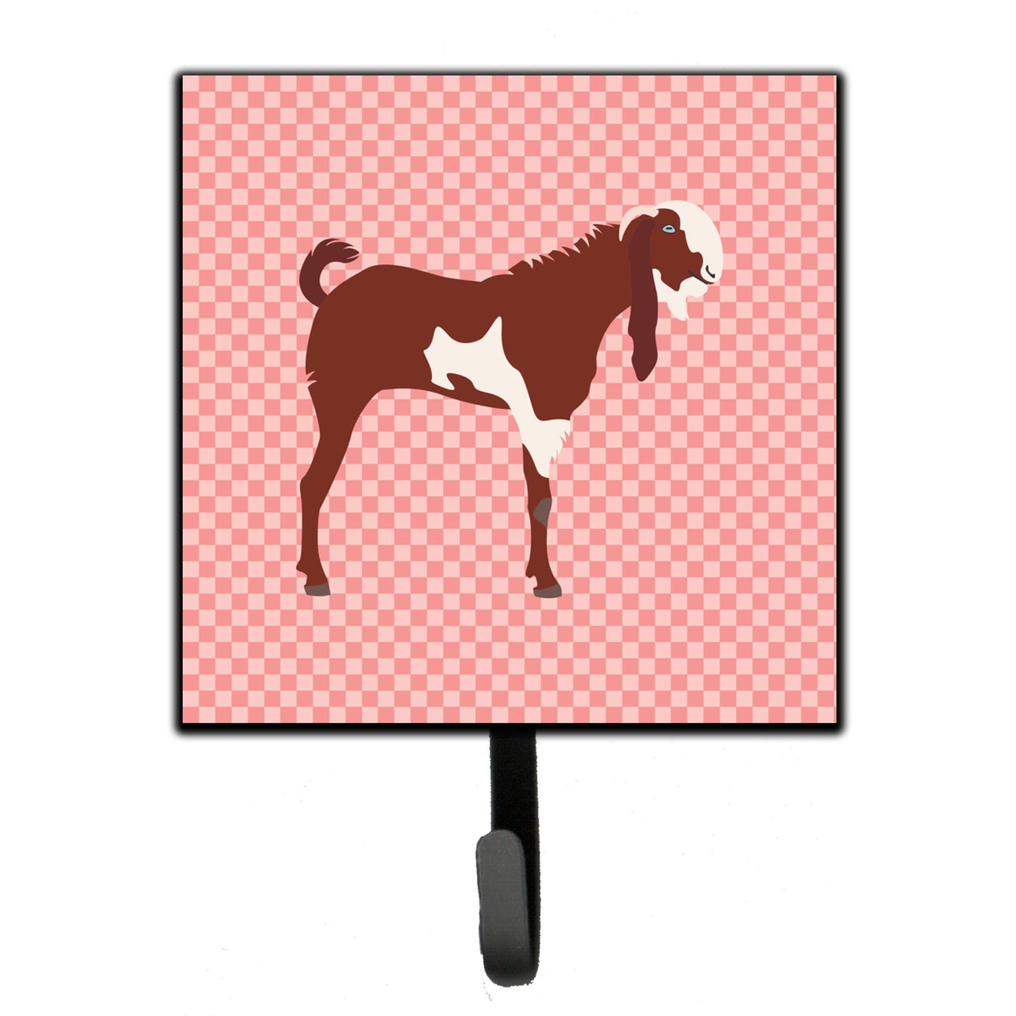Caroline'S Treasures Jamnapari Goat Pink Check Wall Hook, Small, Multicolor